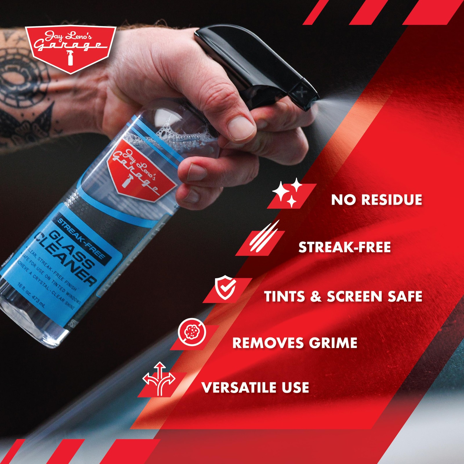 Jay Leno’s Garage Glass Cleaner Spray – 8 Fl Oz (Pack of 2), Clear
