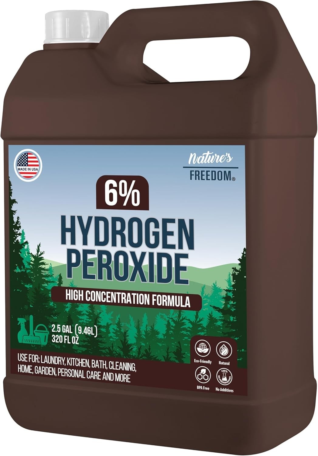 6% Hydrogen Peroxide, Food Grade H2O2 and Purified Water Only, 2.5 Gallons