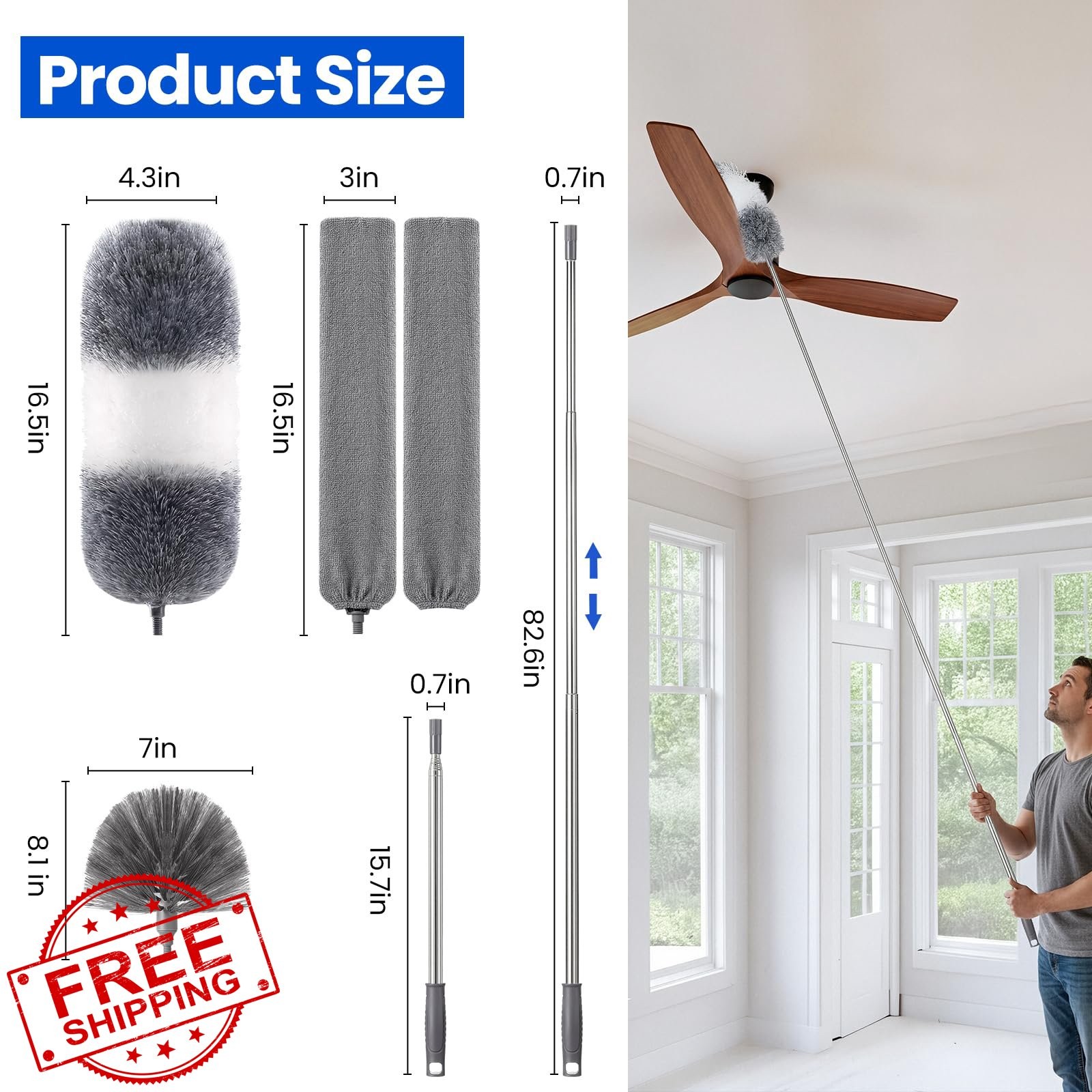 VITEVER Extra-Long Dusters Kit Extension Pole Microfiber