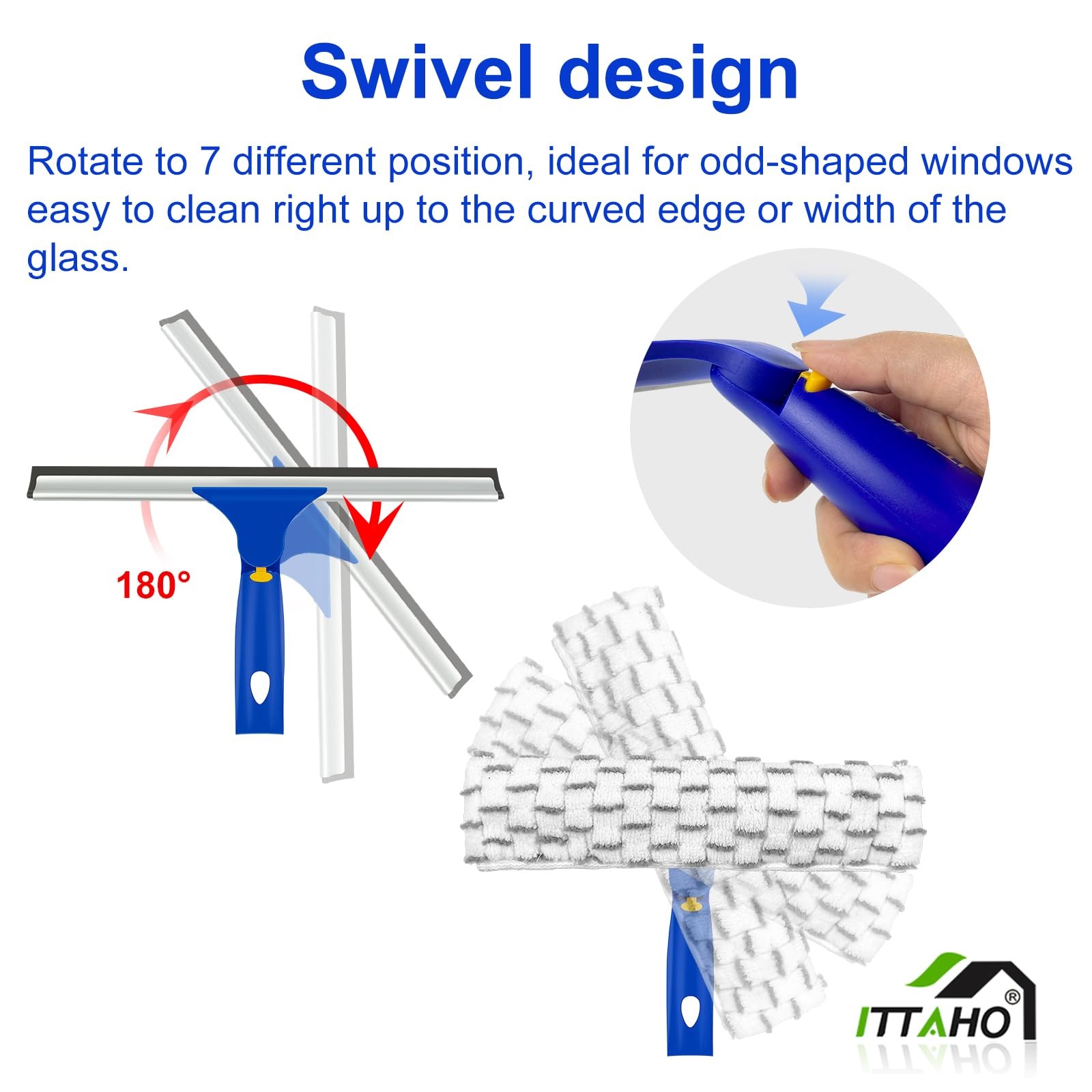 Window Squeegee with Extension Pole, Separate 12″ Squeegee & 11″ Microfiber S…