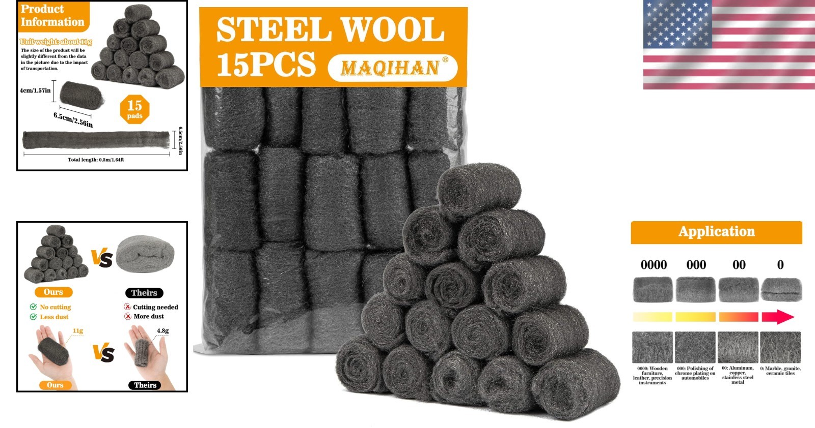 High-Quality Steel Wool Pads 0000 (15 Count) for Flawless Polishing & Filling