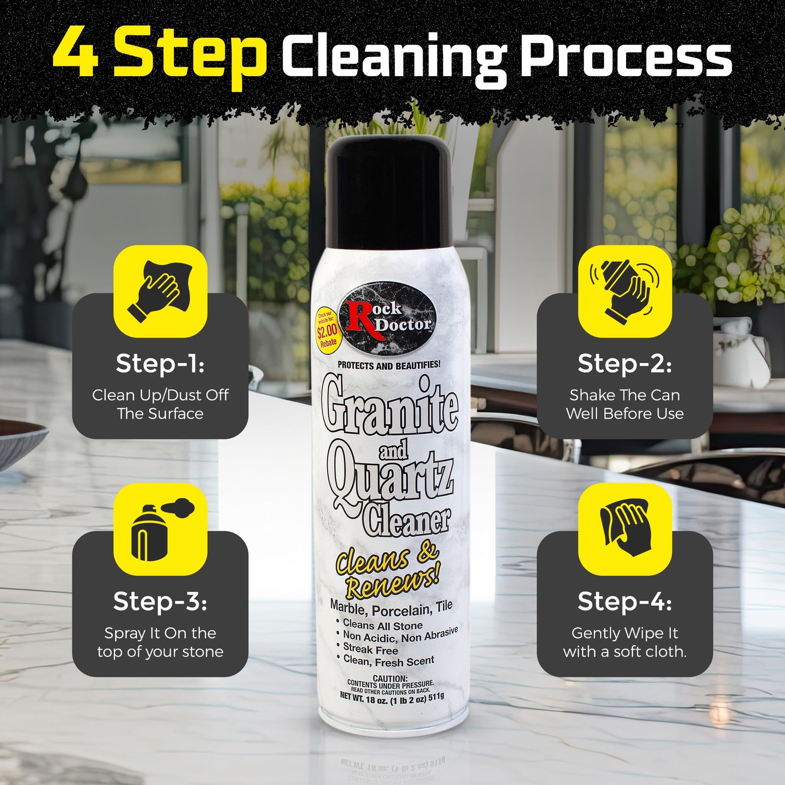 Rock Doctor Granite Quartz Cleaner 18 Ounce Non Abrasive Stone Surface Cleaner