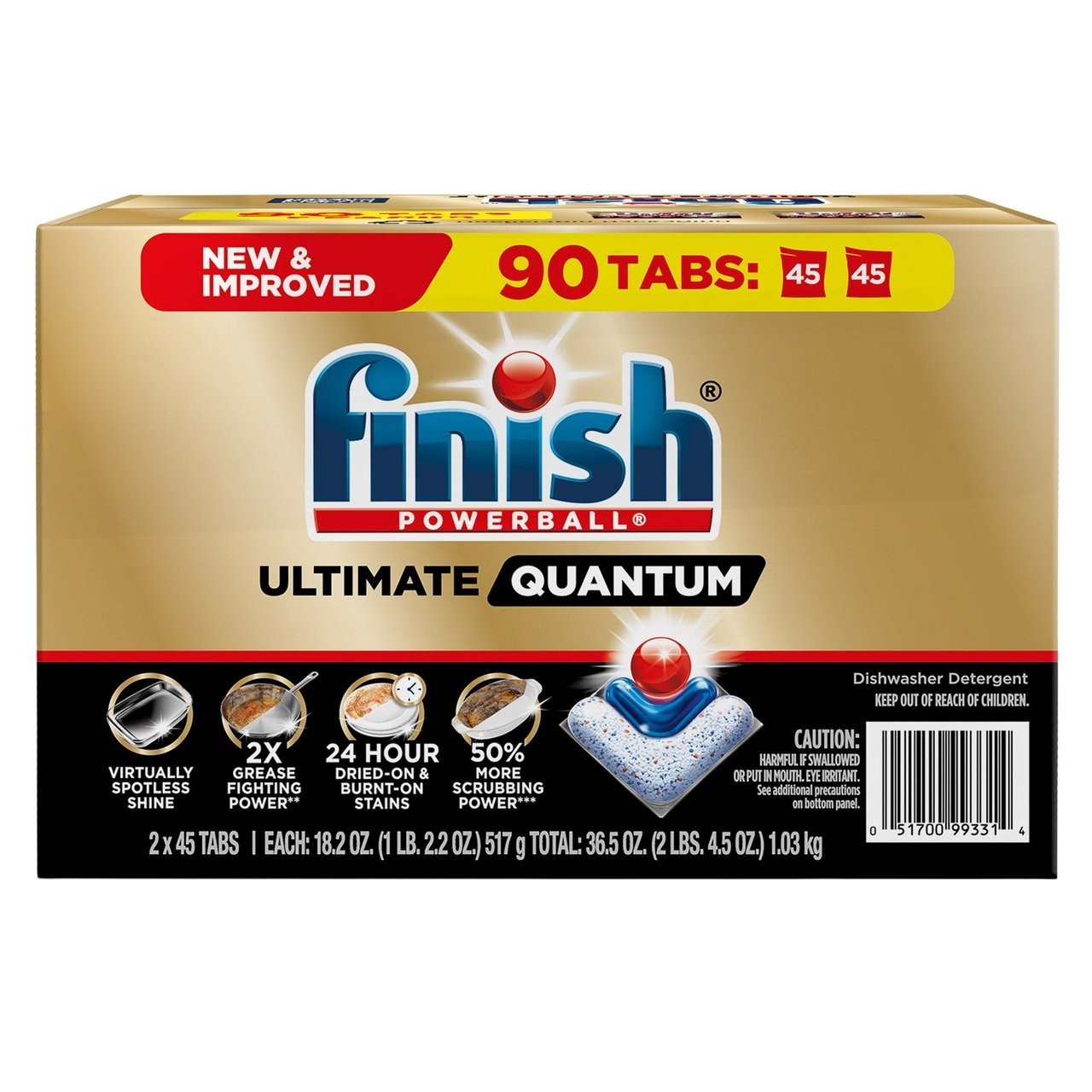 Finish Powerball Ultimate Quantum Dishwasher Detergent Tablets – 90 Count