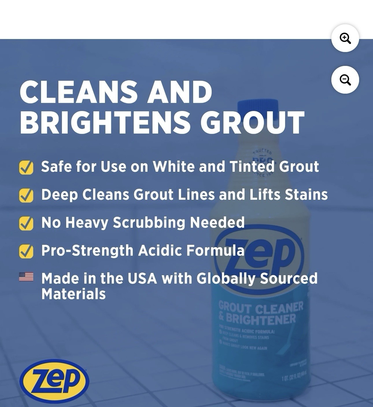 Zep Grout Cleaner and Brightener and Easy to Use Handheld Brush Case Of 2 32 oz