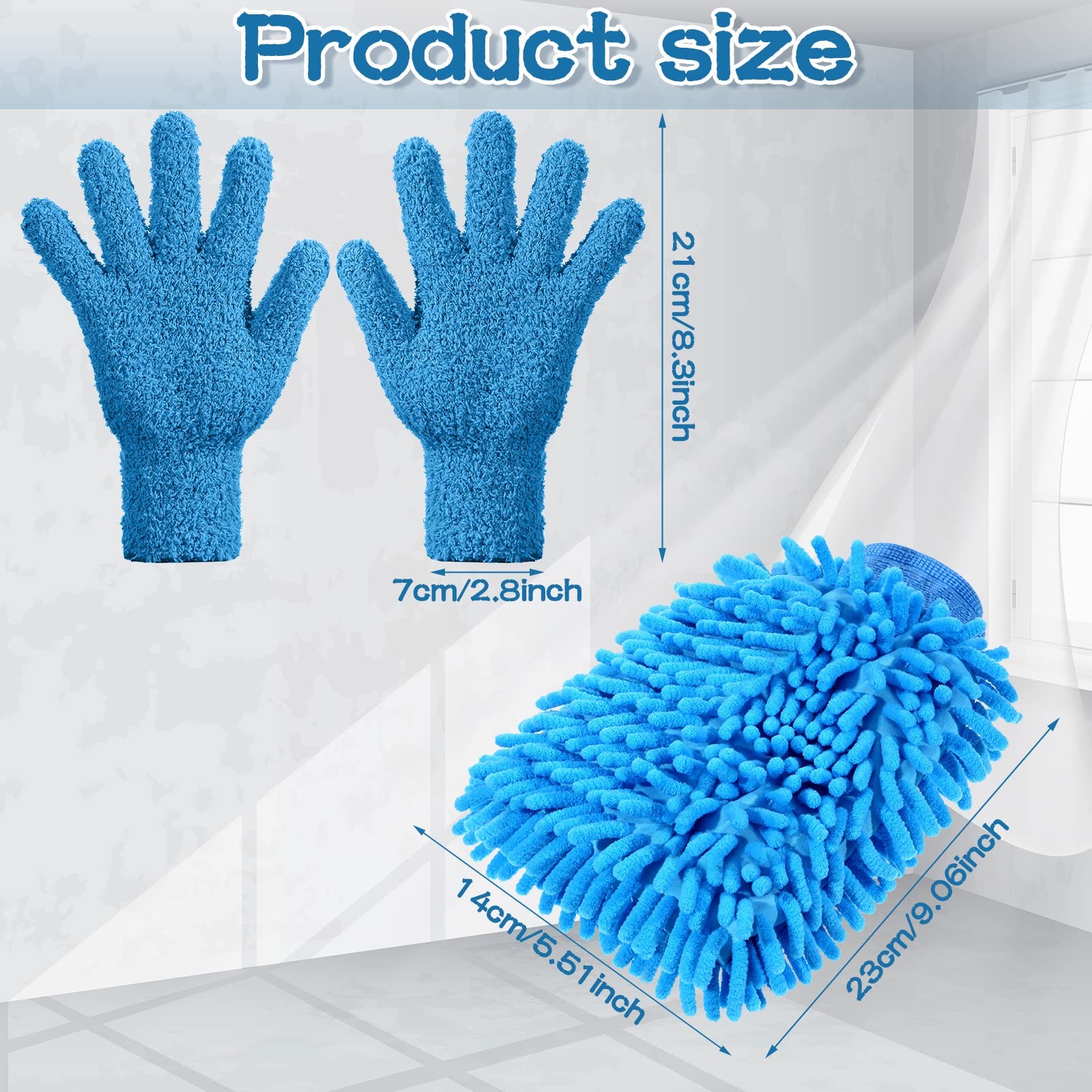 Potchen 6 Pcs Microfiber Dusting Mitt Gloves for 6 Piece Set, Blue, Green