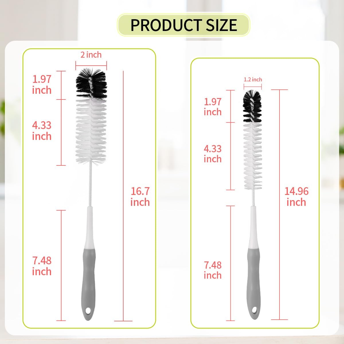 Bottle Cleaner Brush Set – Long Handle Bottle Brushes for Cleaning Narrow Nec…