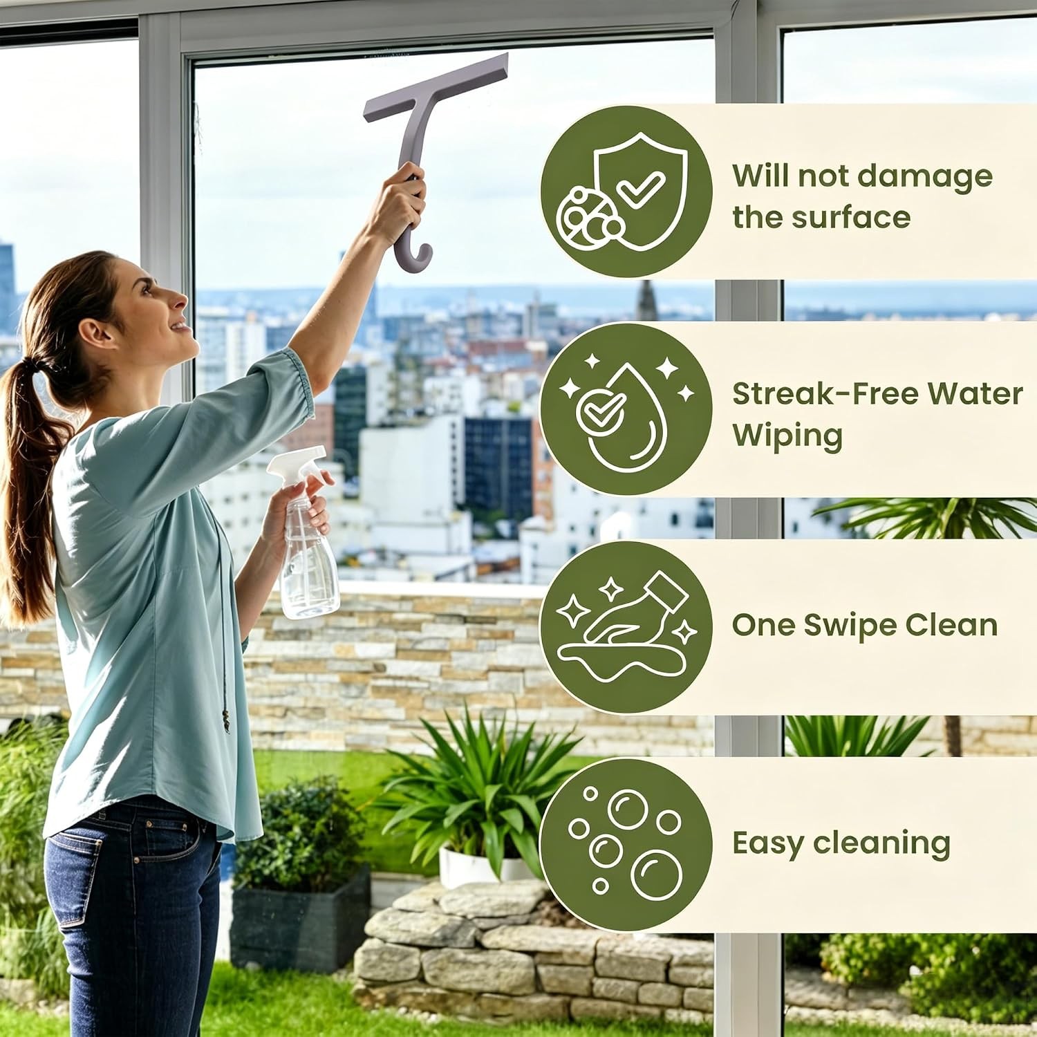 Shower Squeegee for Glass Doors – 10 Inch Bathroom Squeegee with Ergonomic Round