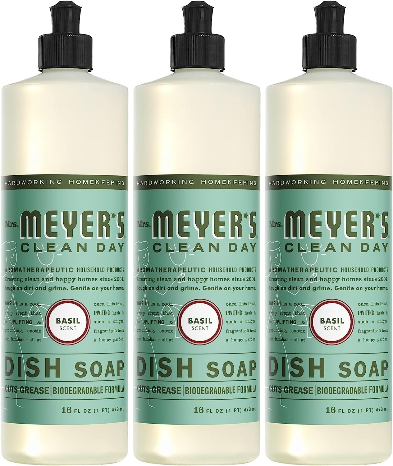 MRS. MEYER’S CLEAN DAY Liquid Dish Soap, Biodegradable Formula, Basil, 16 fl. oz