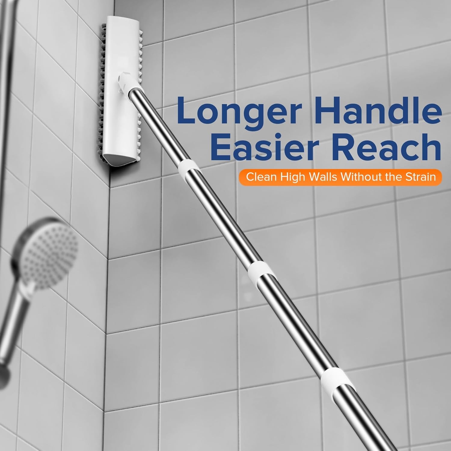 Grout Brush with Long Heavy Duty Handle, 180° Swivel Floor Scrub Brush, V-Shape