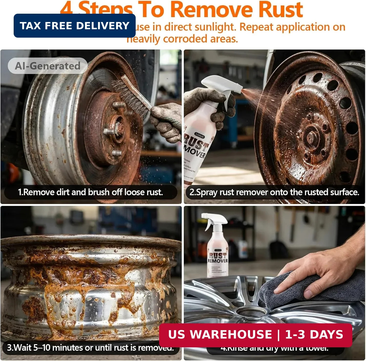 Rust Remover Spray for Metal, 17 fl oz, Upgraded Metal Cleaner, Highly Concentra