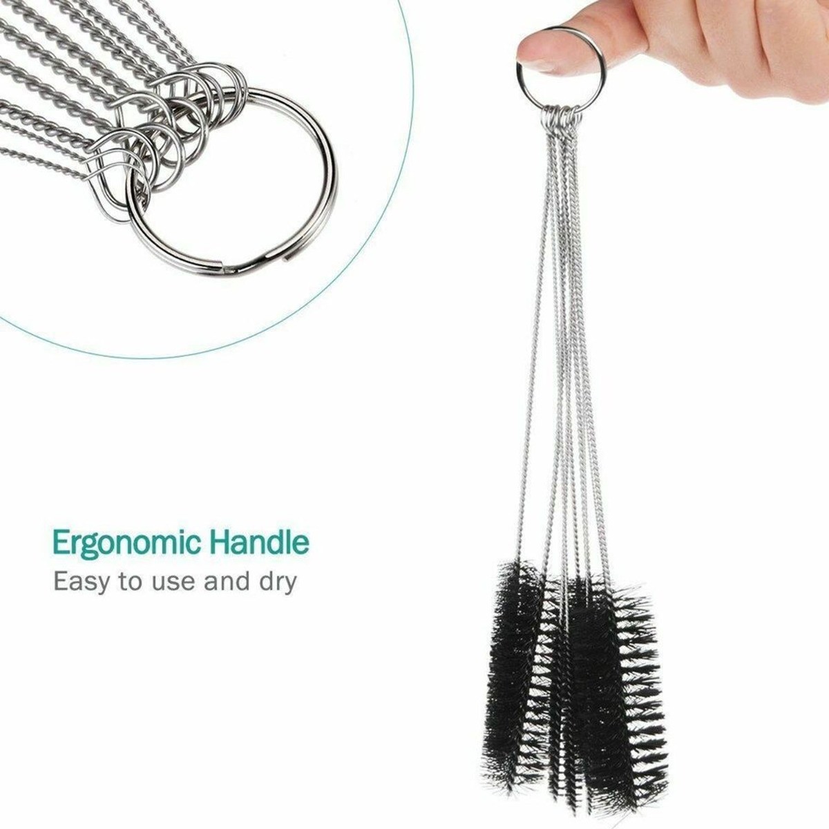 Nylon Straw Brush Cleaner Bottle Tube, Stainless Steel, 10PCS