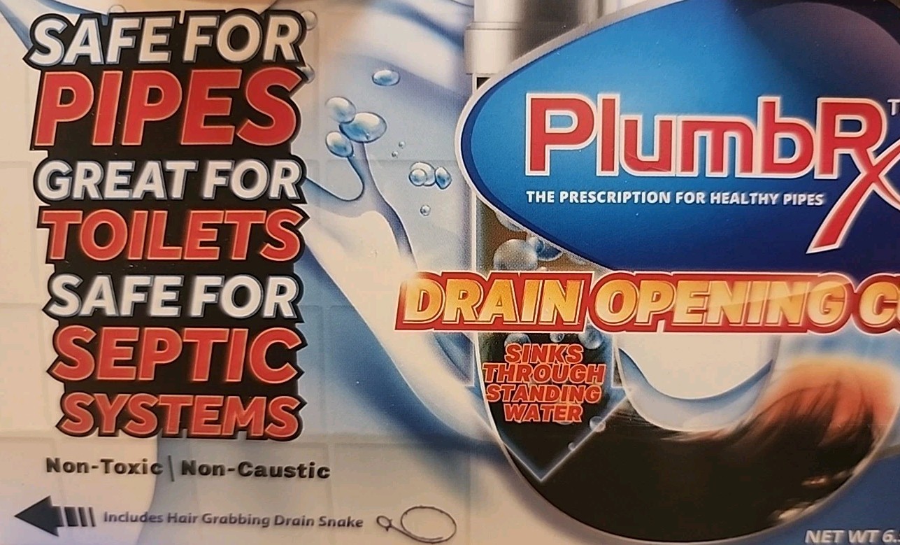 Lot of 2 Packages: PlumbRx Drain Opener Powder Cups + Hair Snake, 6 Total Cups