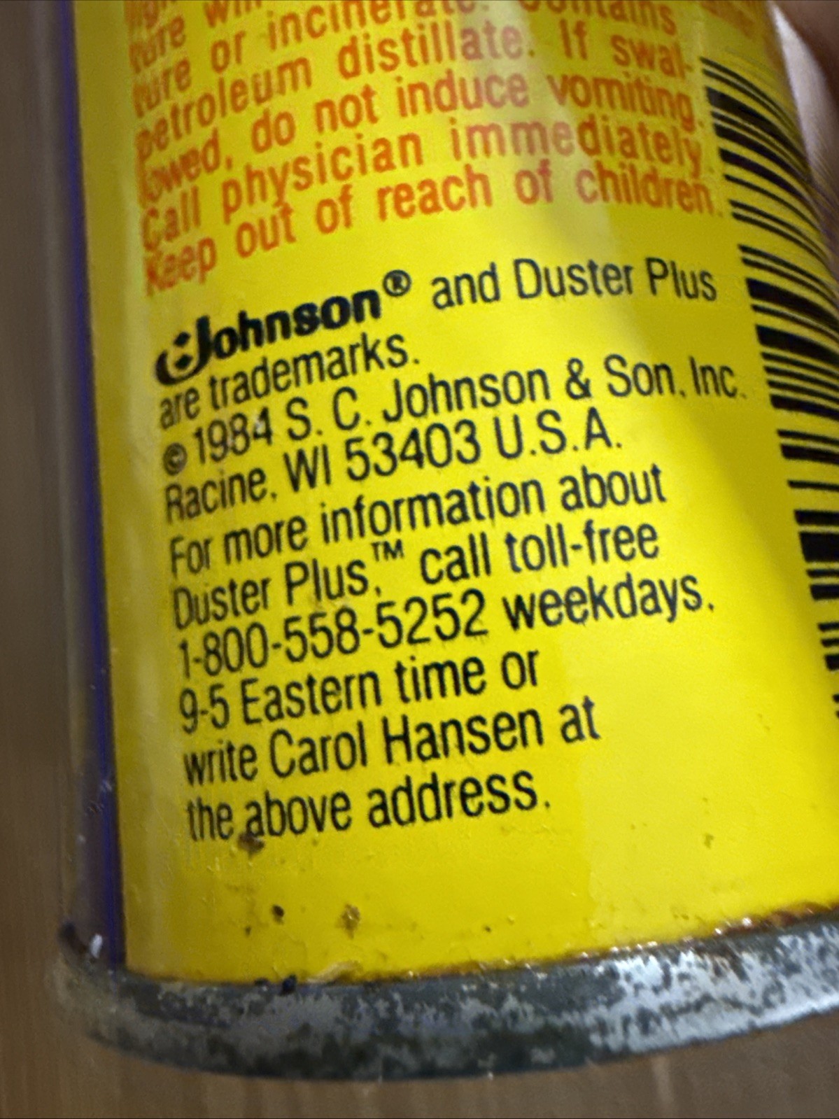 SC Johnson Duster Plus Lemon Scent 1984 Aerosol Colorful Spray Can Prop NOS VTG