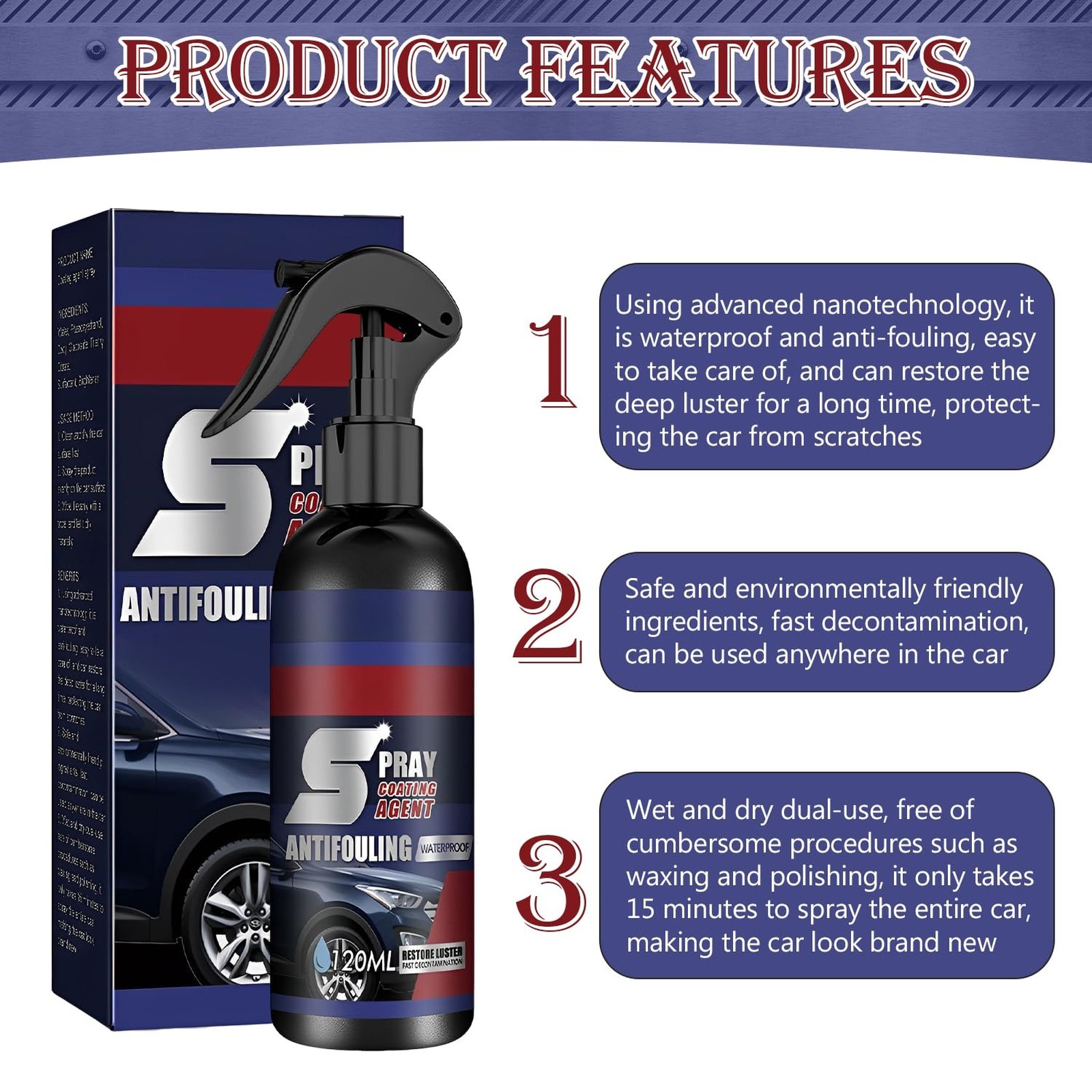 Ceramic Car Coating Spray 3 in 1 Nano Scratch Repair Protection Kit 120ml