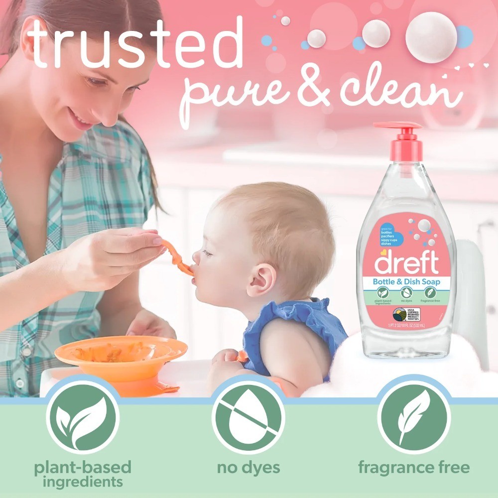 Plant-Based Liquid Dish Soap and Dishwashing Detergent for Baby Bottles