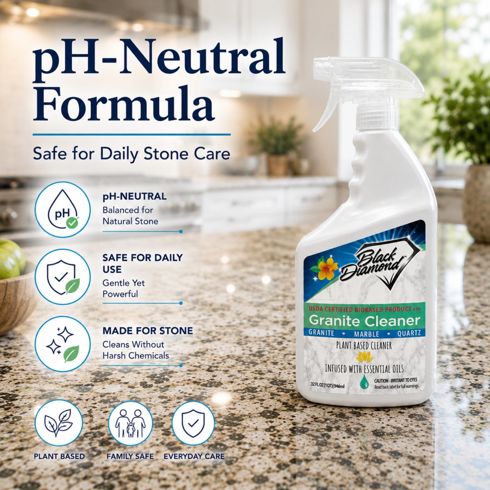 Black Diamond Stoneworks Granite Counter Cleaner: USDA Certified BIOBASED- Sa…