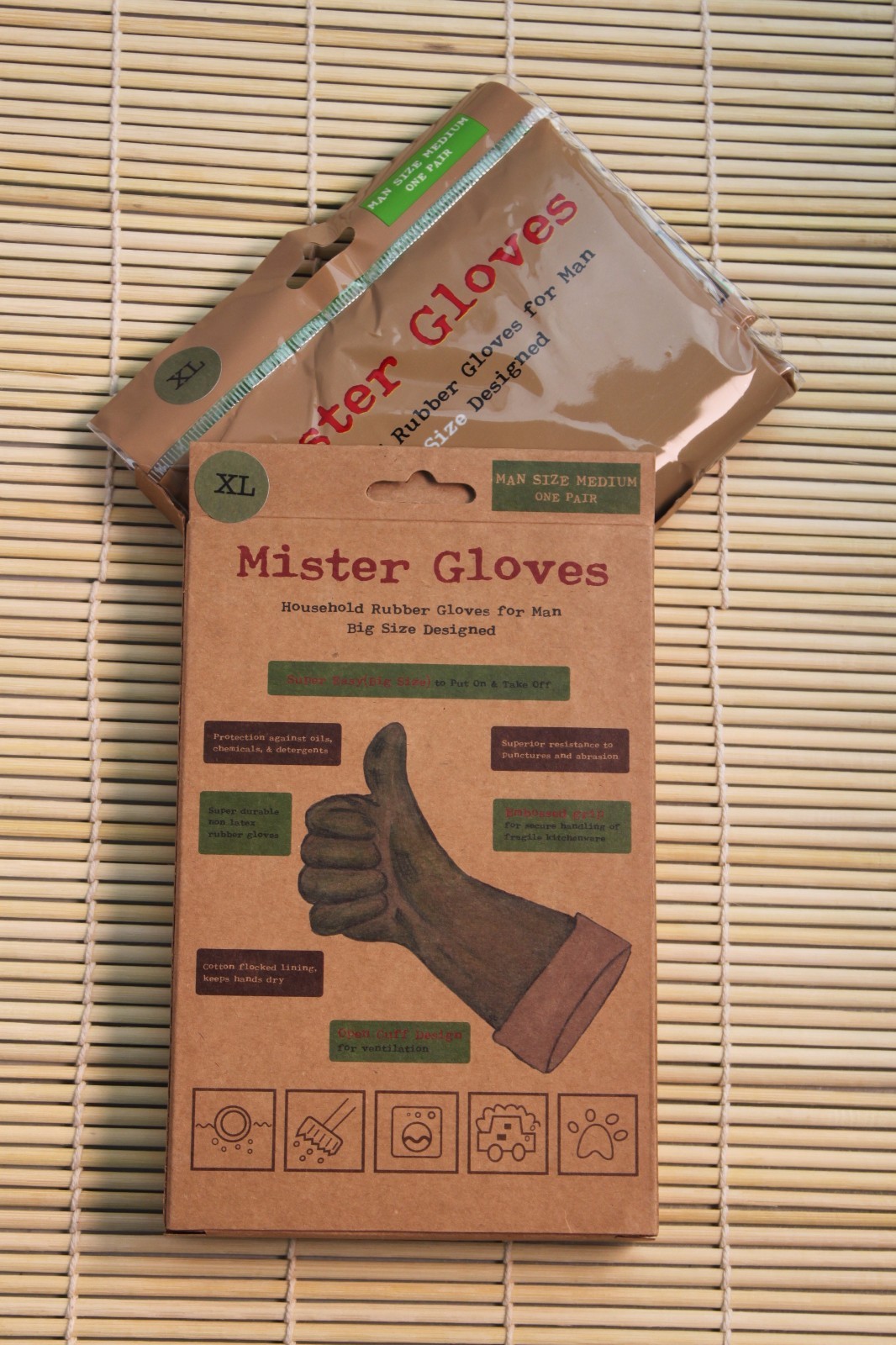 Mister Gloves Household Rubber Gloves XL 2 pairs for Mr. Men for Clean,Non-Latex