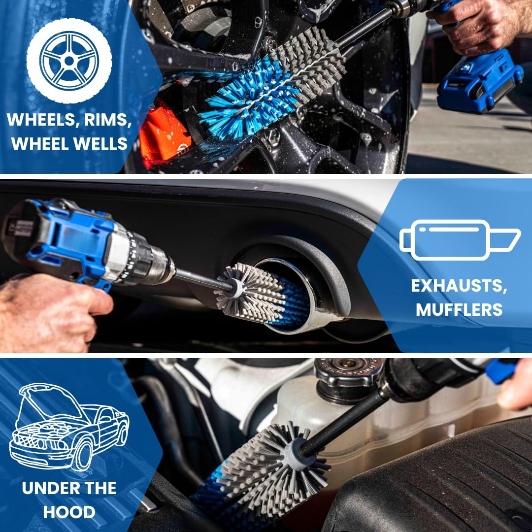 Long Reach Drill Brush Attachment, All Purpose for Car Tires, Wheels, Wheel W…