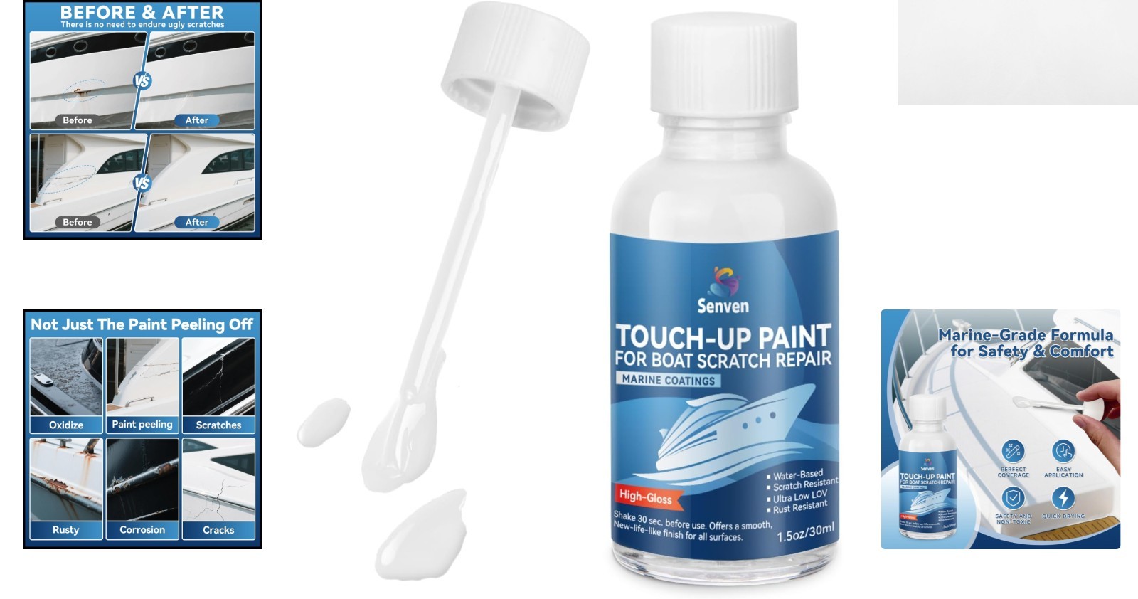 Compact 30ML Marine Repair Paint – Waterproof, Low Odor, High-Gloss Finish