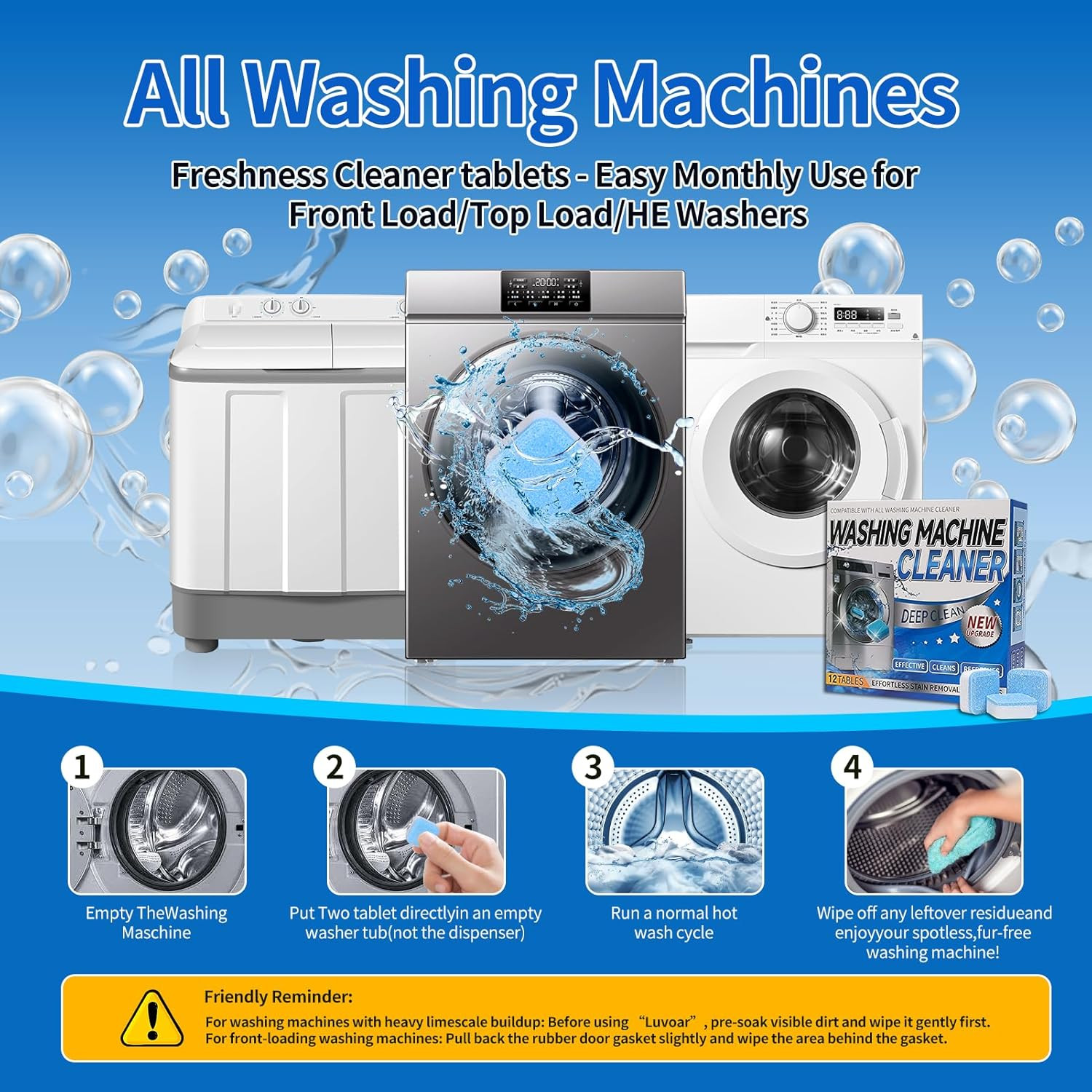 Washing Machine Cleaner Tablets – Deep Cleans & Descaler for Front Load and Top