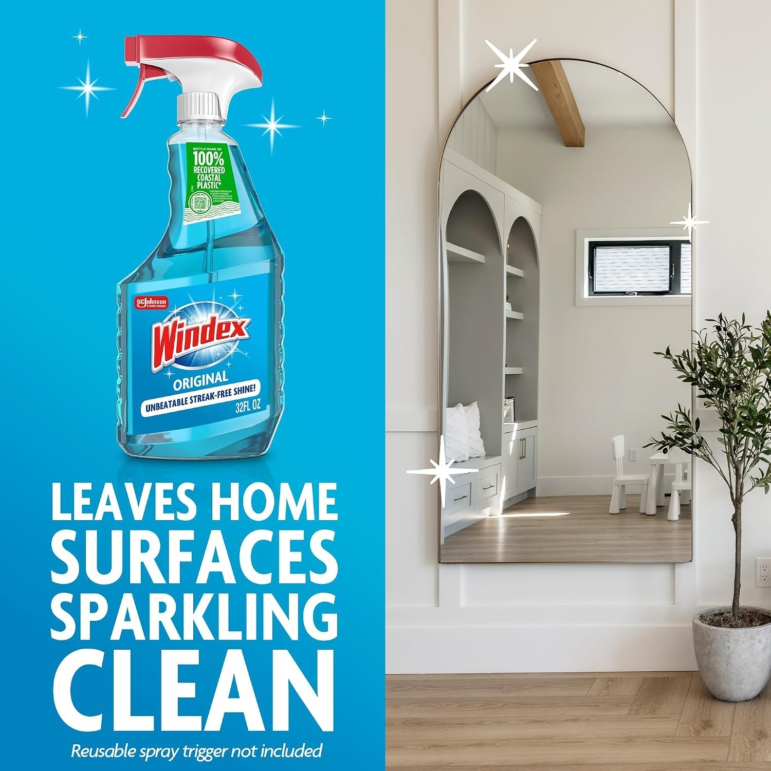 Three 32 Oz Bottles of Streak Free Glass Cleaner with Eco-Friendly Trigger