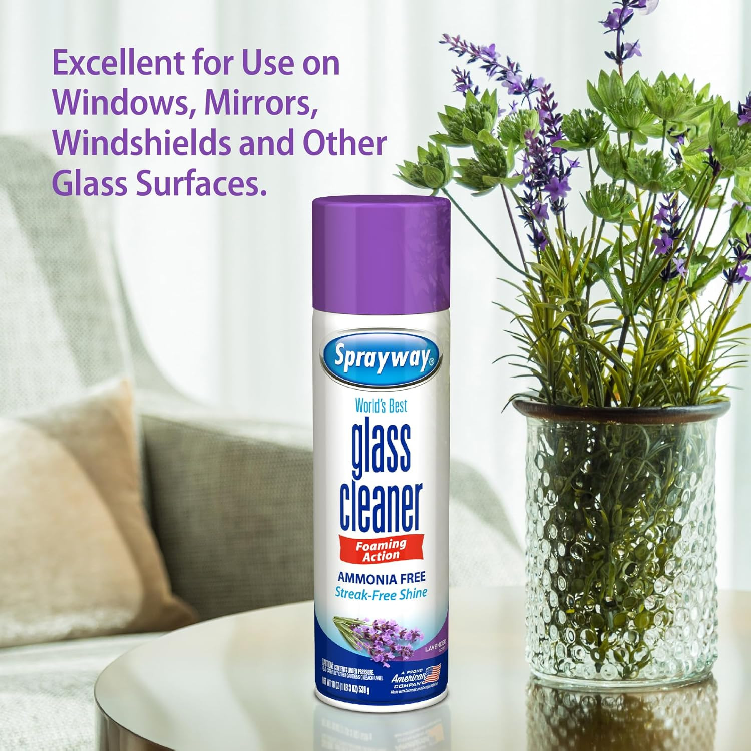 Glass Cleaner Lavender Scent Foaming Aerosol Spray, 19Oz, Pack of 6 | Ammonia…