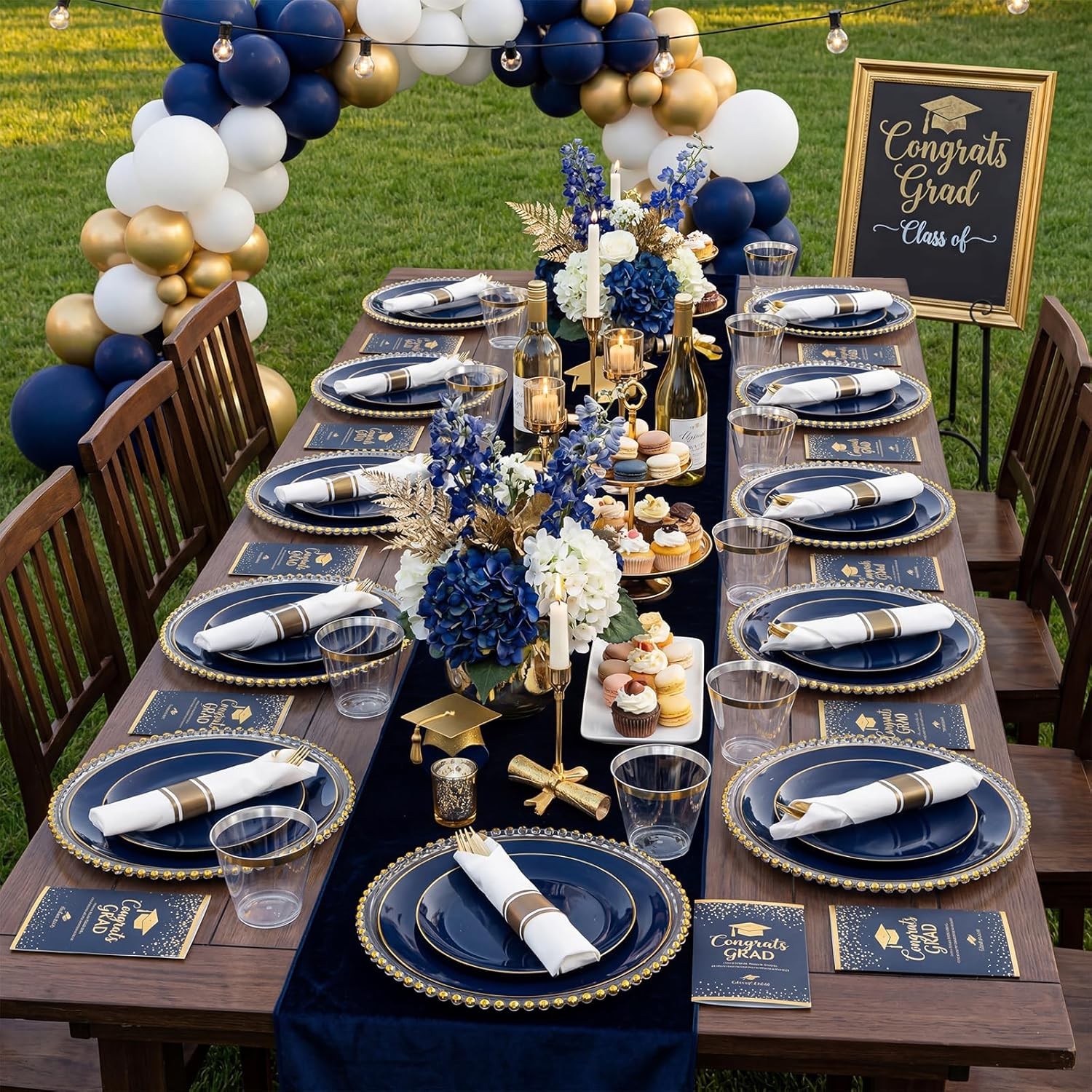 KIRE 175Pcs Blue Plastic Plates – Navy Blue Plates Disposable – 25 for Dinner