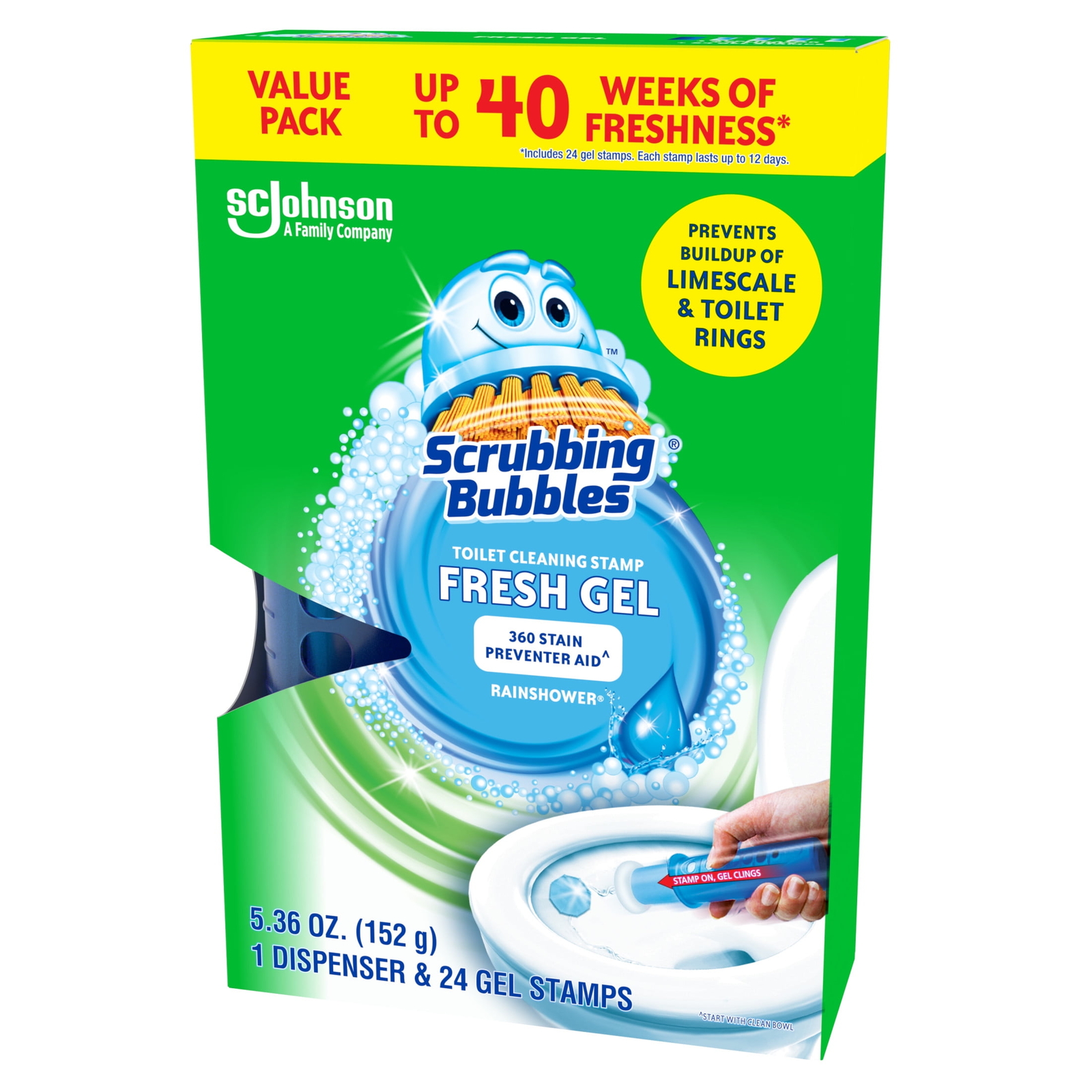 Fresh Gel Toilet Cleaning Stamp, Rain shower, Dispenser with 4 Refills