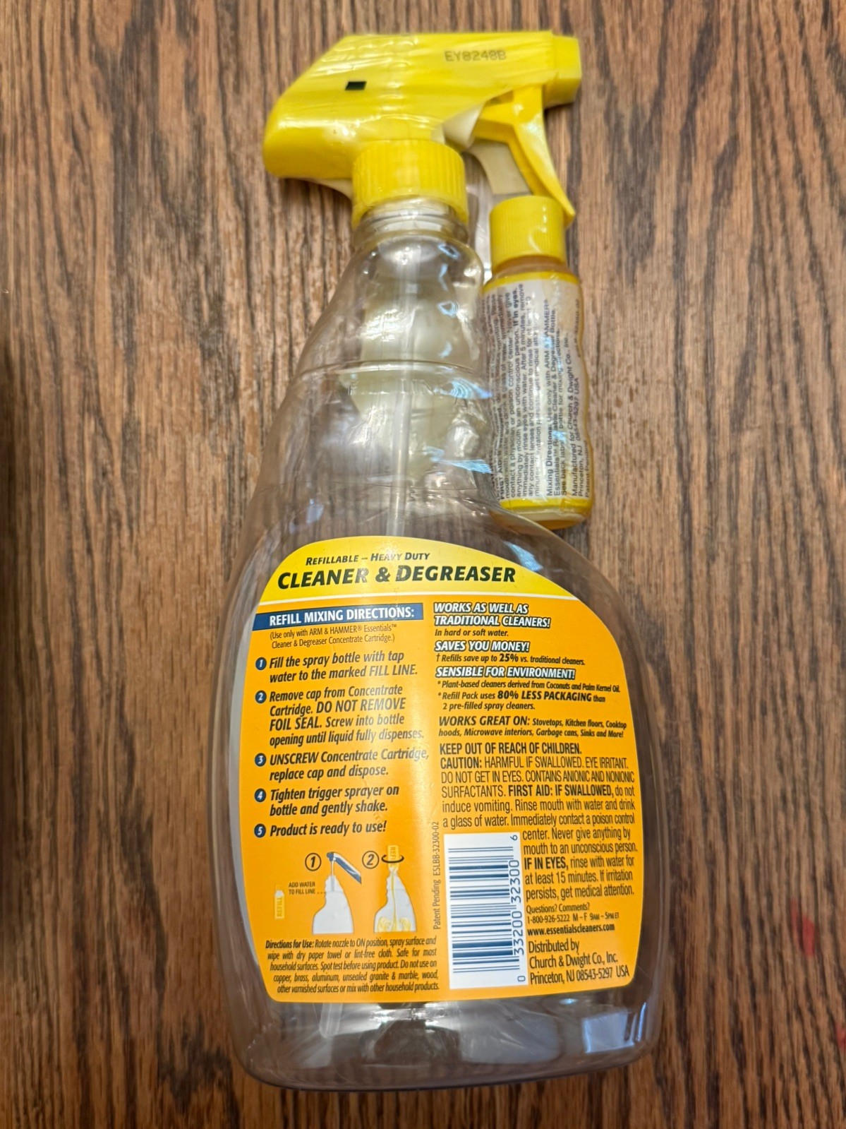 Arm & Hammer Essentials Refillable Cleaner & Degreaser Bottle + 5 Refills ~ NOS