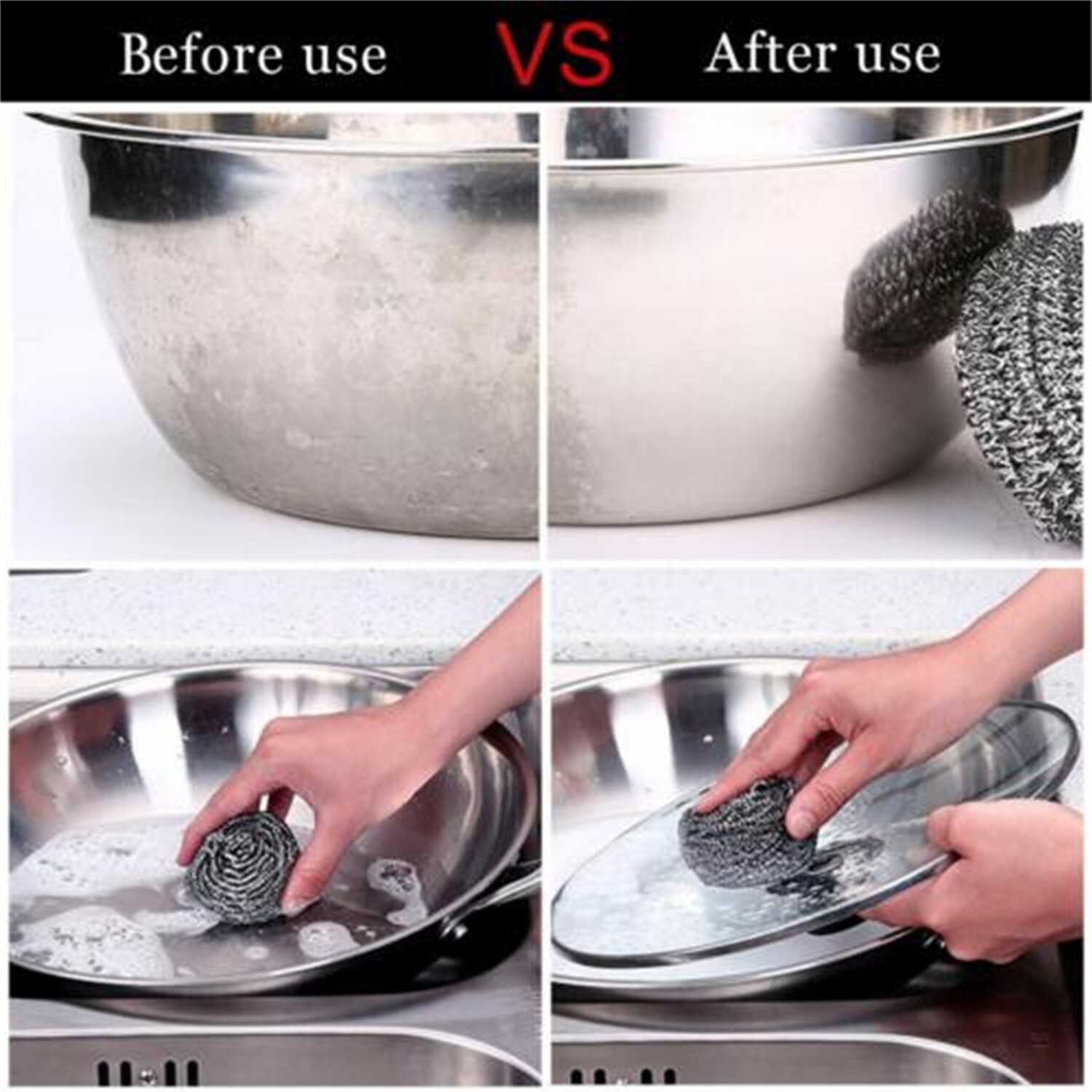 8 Pcs Stainless Steel Sponges Scrubbing Scouring Pad Scourer Kitchen Bathroom