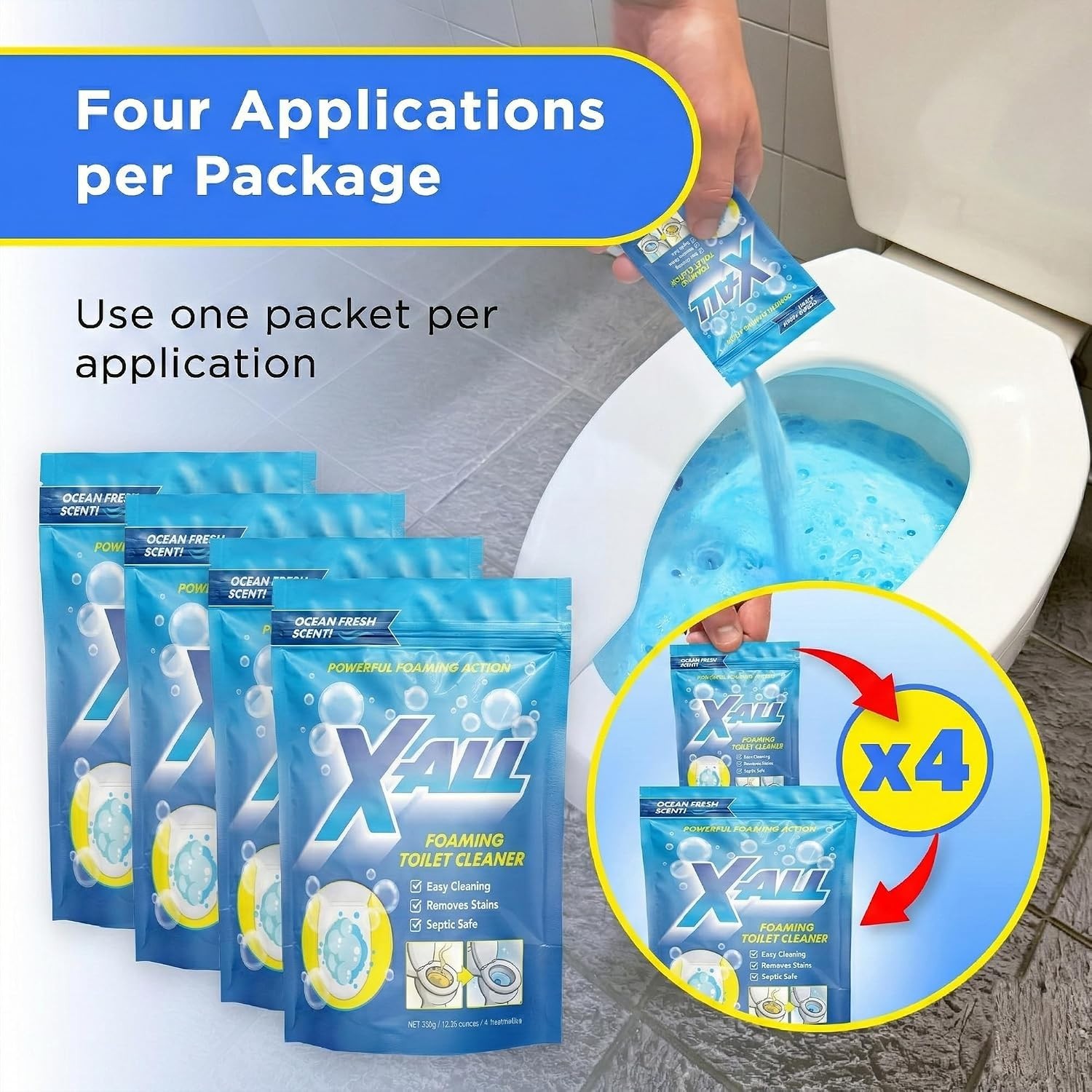 Foaming Toilet Cleaner Powder, Stain-Fighting Formula