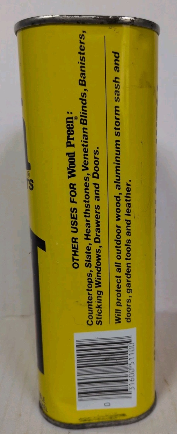 Vtg Wood Preen Floor Cleaner Wax Liquid 32oz 1 QT Discontinued Advertising Tin