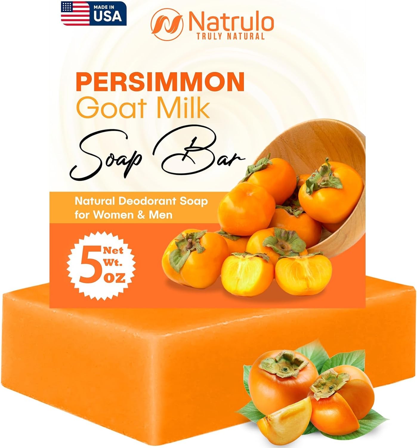 Persimmon Soap Bar for Body Odor Control – Purifying Deodorizing Body Wash with