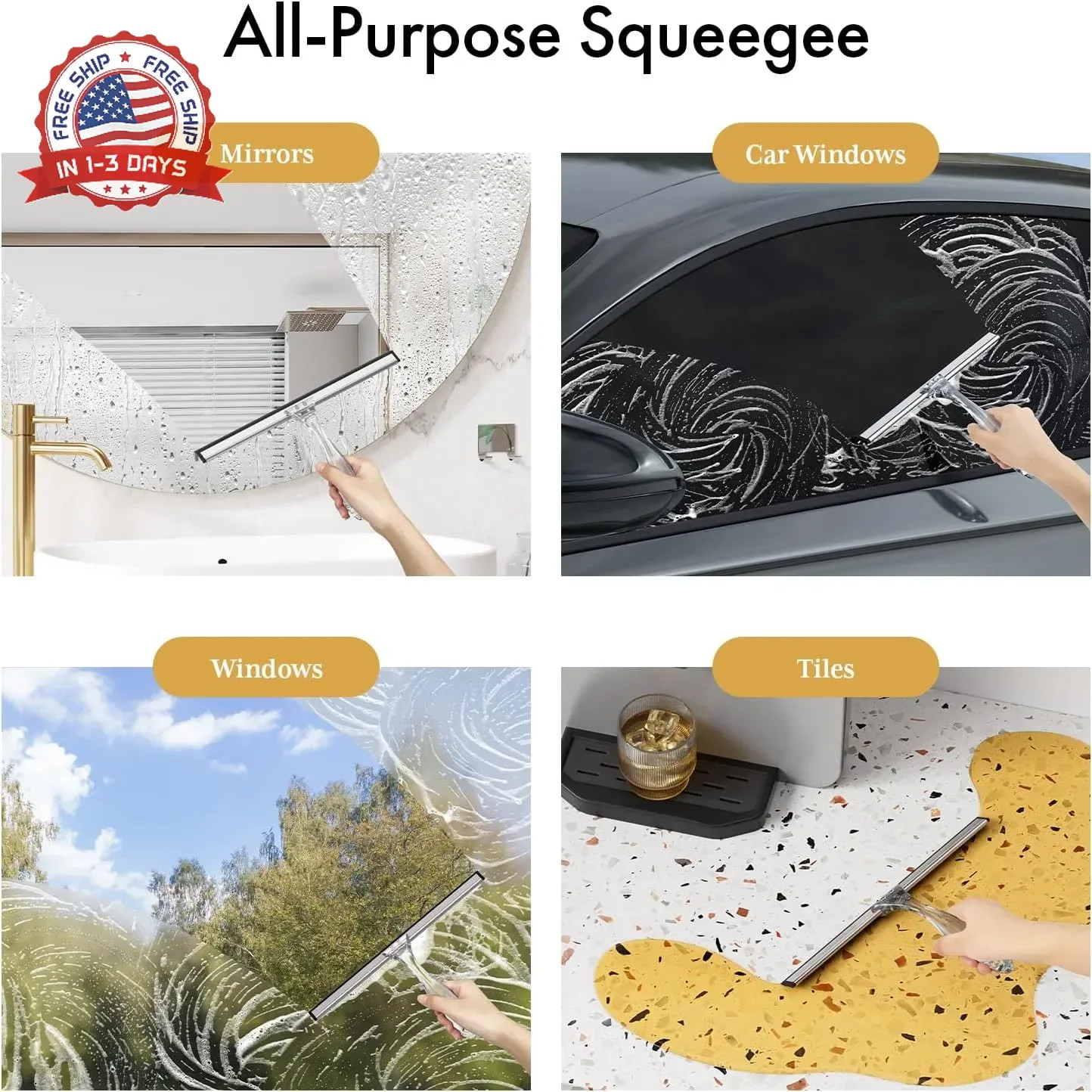 AmazerBath Shower Squeegee for Glass Doors, All-Purpose Squeegee with Suction Ho