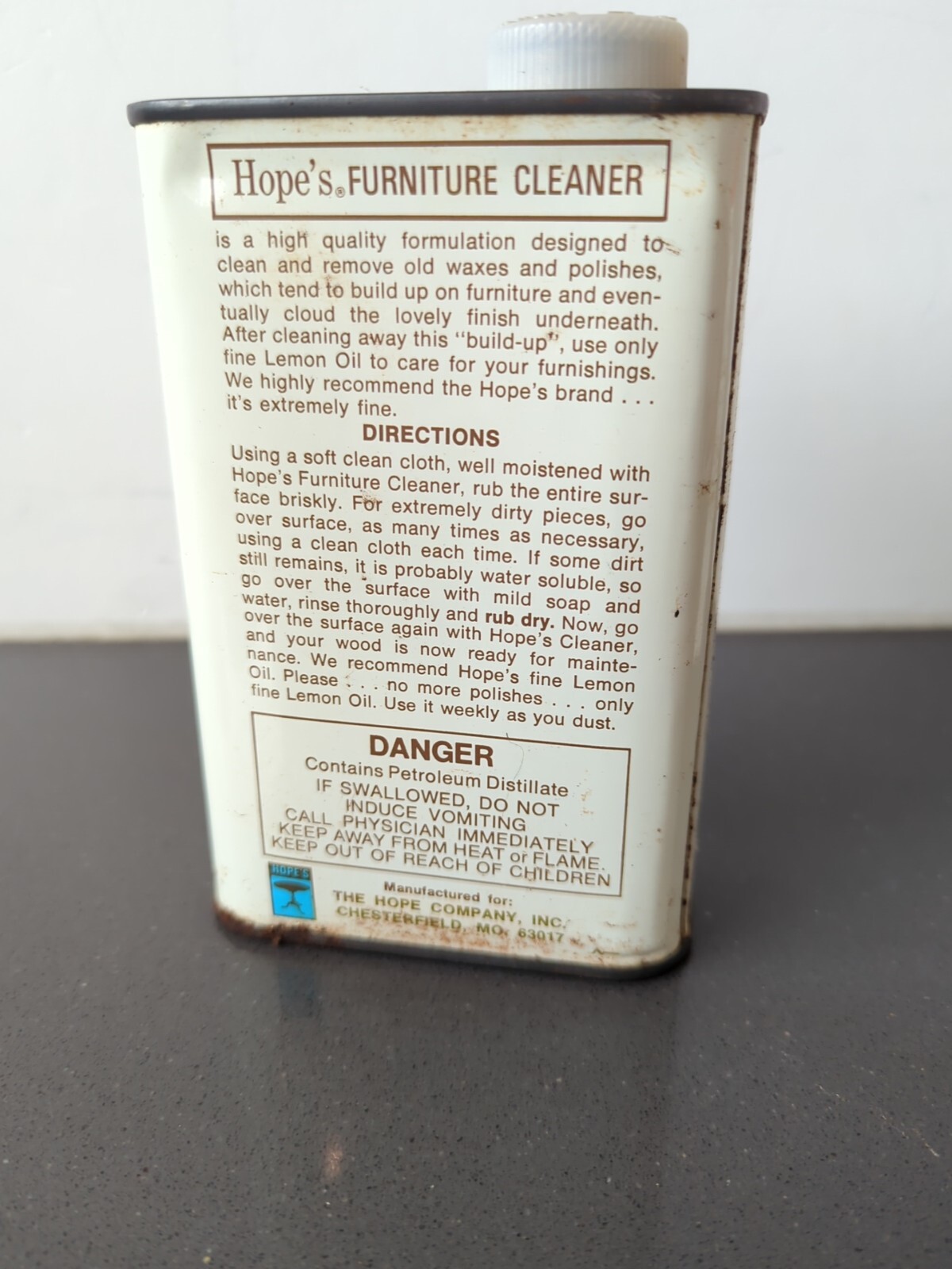 Vintage Hope’s Furniture Cleaner Aprox. 50% Full Collectible Tin 16 Oz GB3