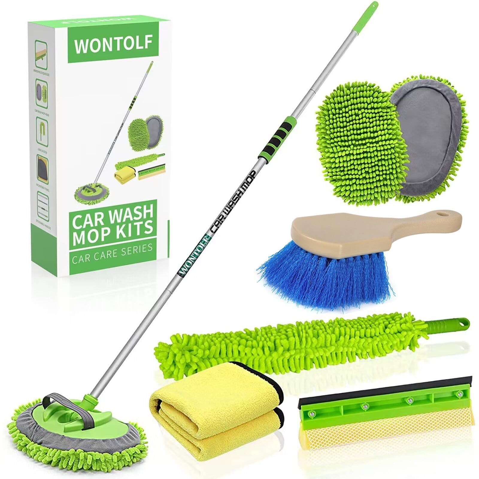 62” Car Wash Brush Long Handle Chenille Microfiber Mop Mitt Kit Detailing