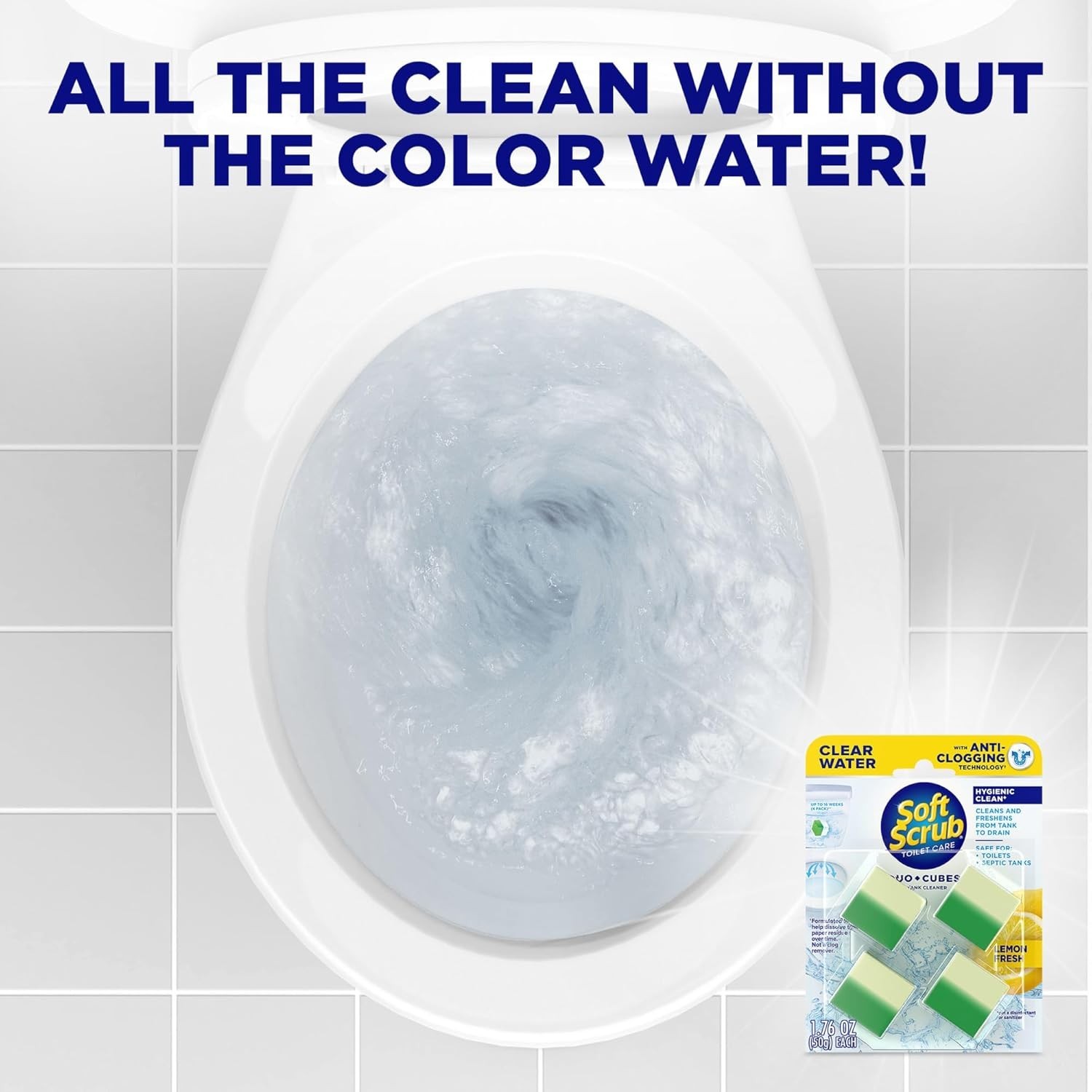 In-Tank Toilet Cleaner Duo-Cubes, Lemon Fresh, Clear Water, 4 Ct, Cleans & Fresh
