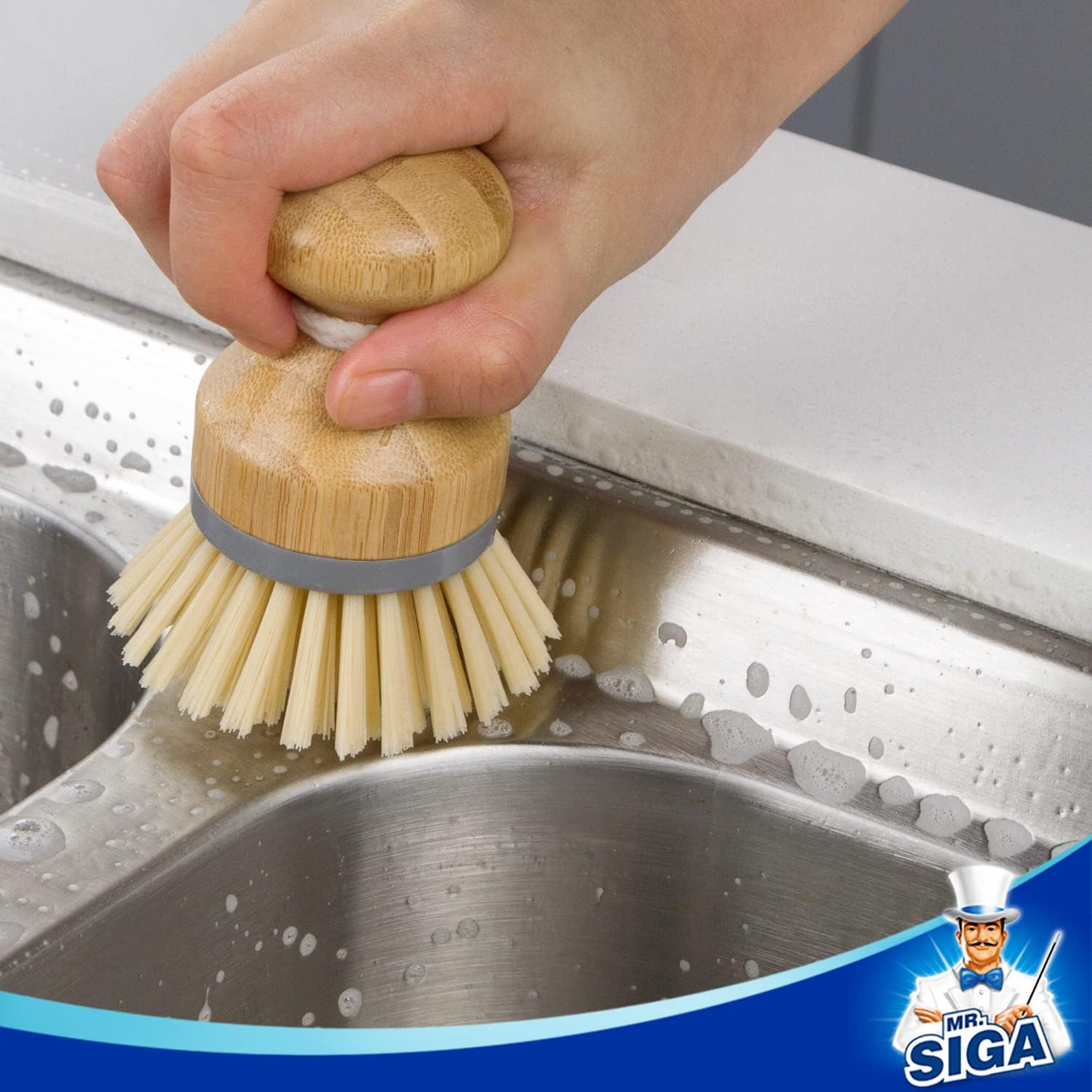 Bamboo Palm Brush, Scrub Brush for Dishes Pots Pans Kitchen Sink Cleaning, Pack