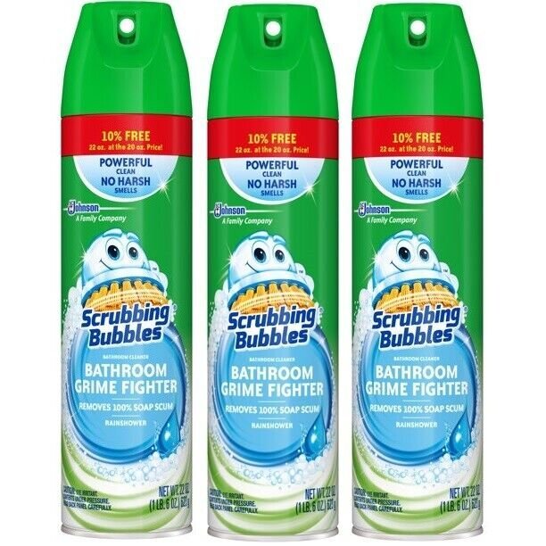 3 PACK Scrubbing Bubbles Bathroom Grime Fighter Spray Rainshower 22 Ounces