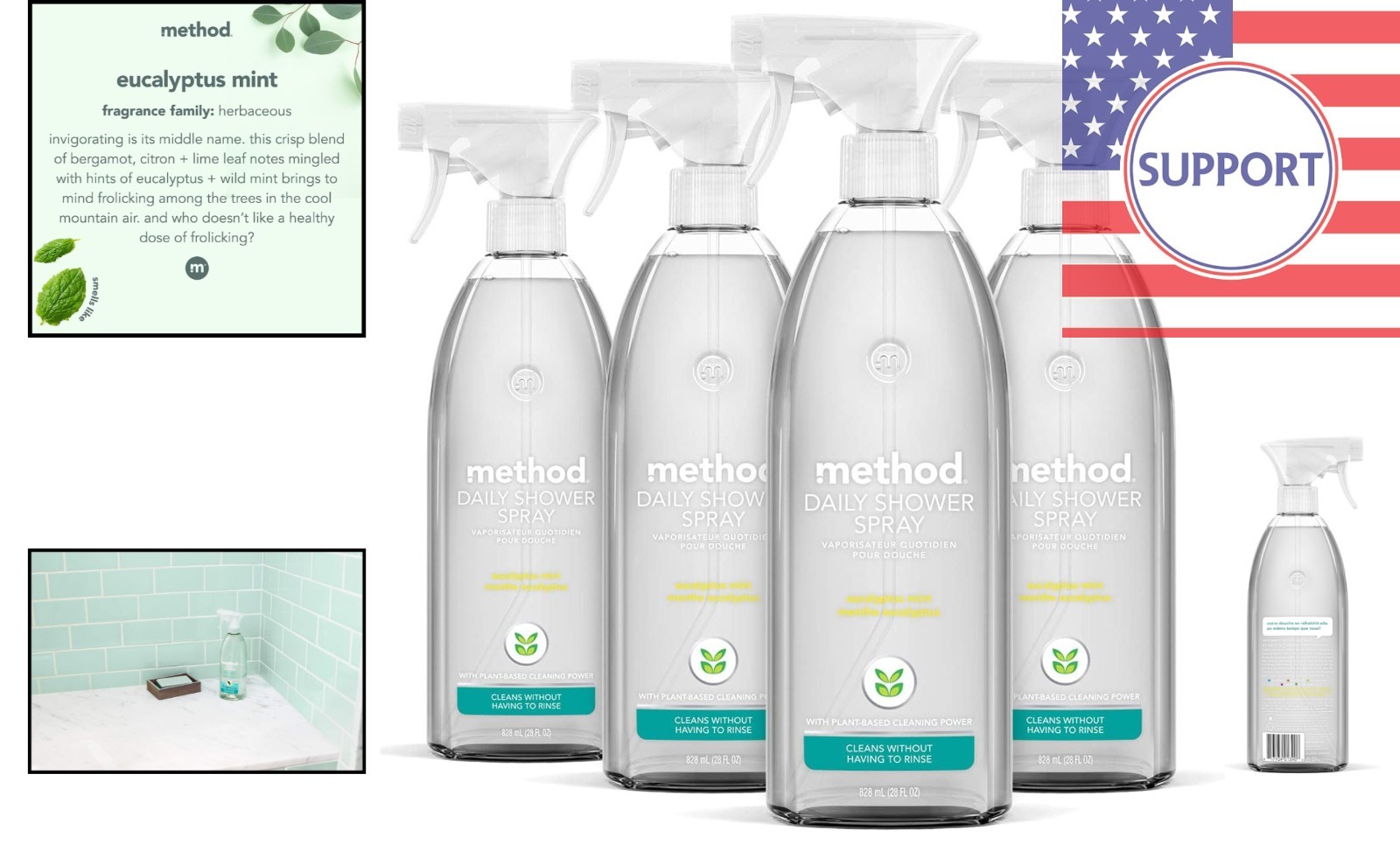 Cruelty-Free Eucalyptus Mint Shower Cleaner – 4 Bottles for Effortless Care