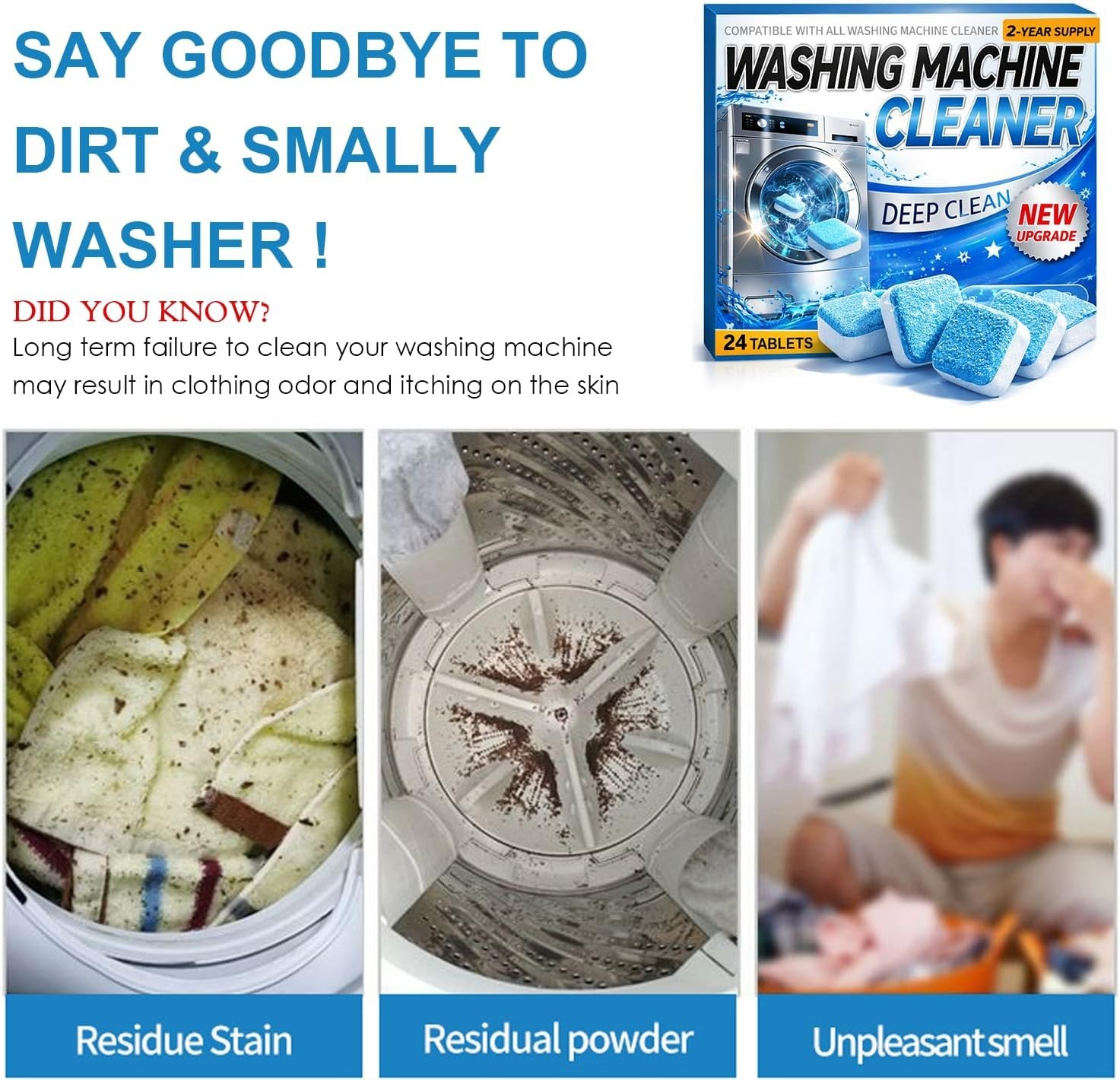 Enzyme Washing Machine Cleaner Tablets (24 Pack) – Protease Deep Clean Laundry M