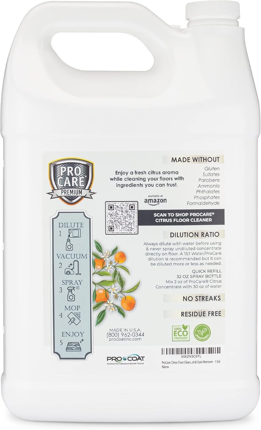 Powerful Citrus Floor Cleaner Concentrate – 128 Fl Oz, Natural Scent, No Residue