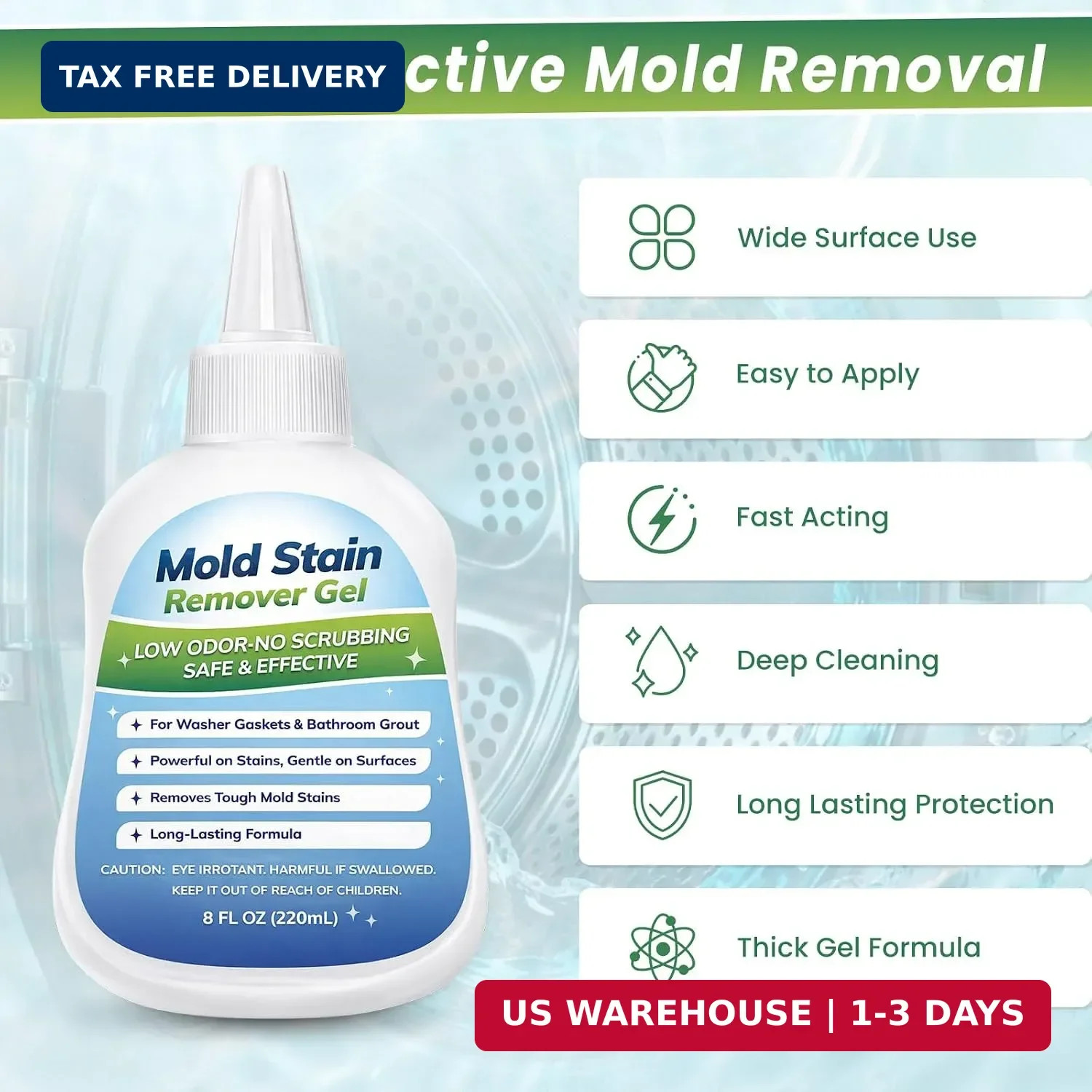 Mold-Stain Remover Gel for Washing Machine Seal & Bathroom – Low Odor Gel for Fr