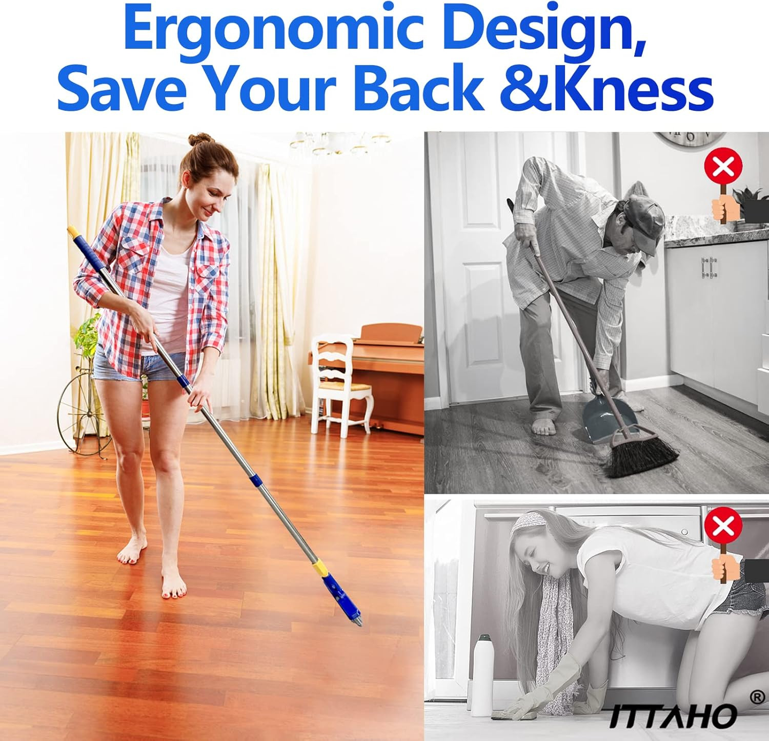 2 Pack Grout Brush with Long Handle, 56.5 Swivel V-Shape Scrub for Tile & Bathro