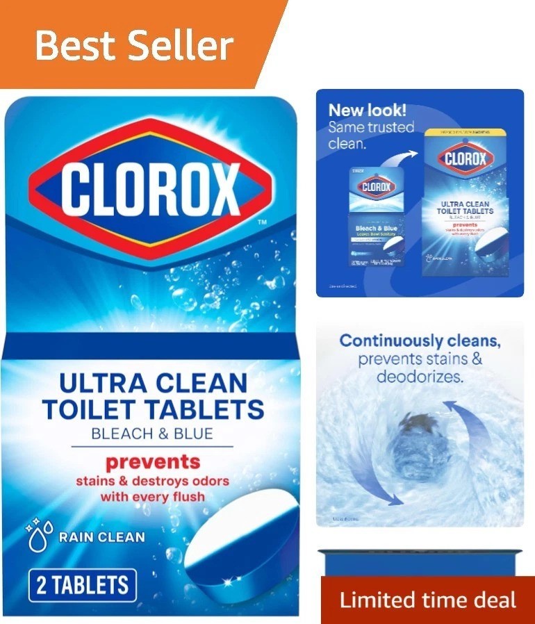 2 Count Bleach & Blue Toilet Tablets with Rain Clean Scent – Effortless Cleaning