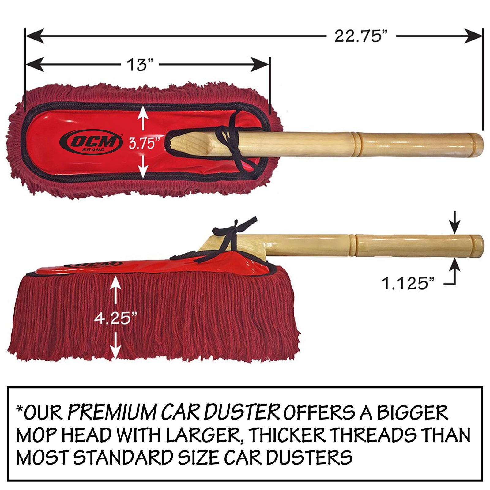 Premium Extra Large Car Duster With Durable Solid Wood Handle Includes Storage C