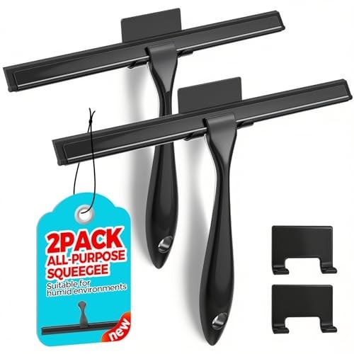 12″ Shower Squeegee 2-Pack – Stainless Steel, Black for Glass, Tiles, Windows &