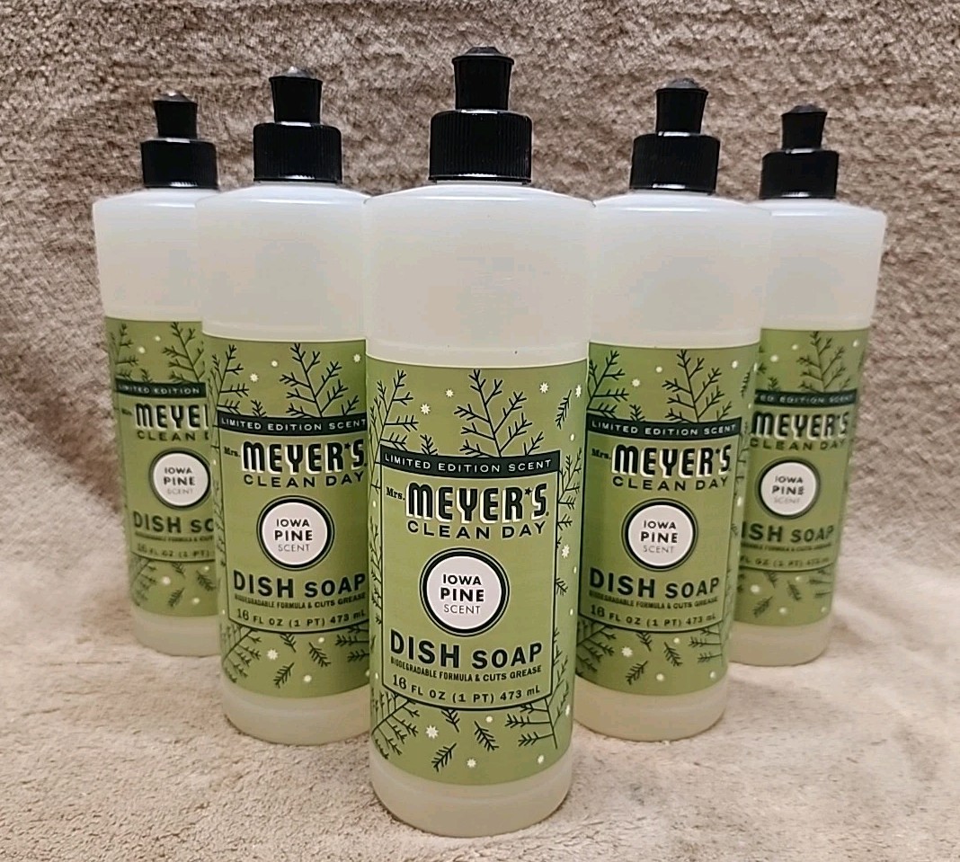Lot of 5: Mrs Meyers Iowa Pine Scent Dish Soap. Limited Edition Seasonal Scent