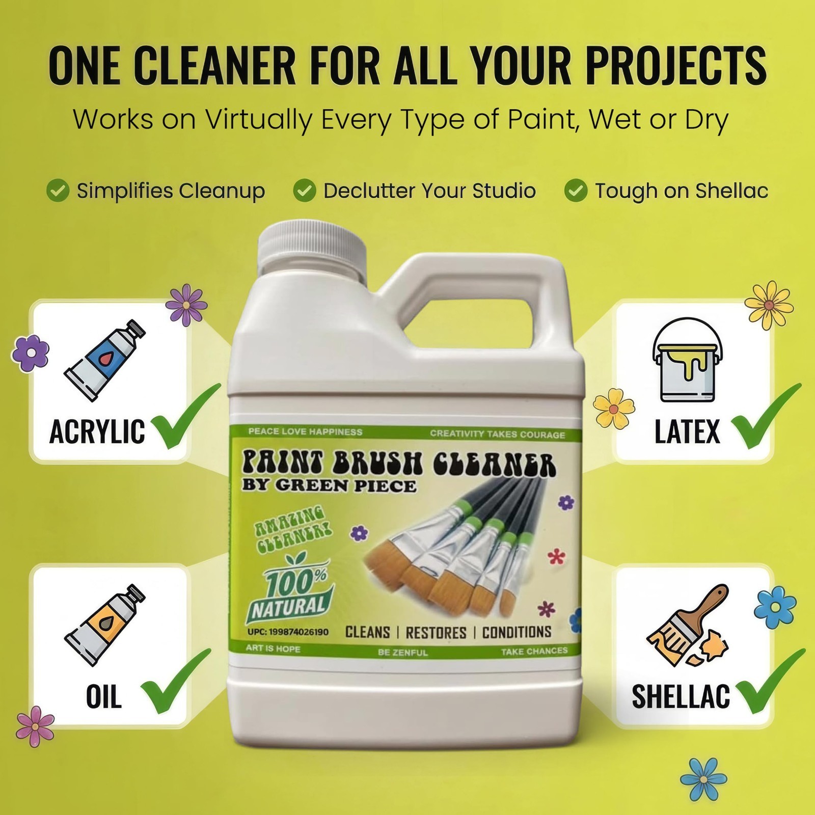 Natural Paint Brush Cleaner & Restorer – Non-Toxic, 18 Oz – Cleans Acrylic, Late