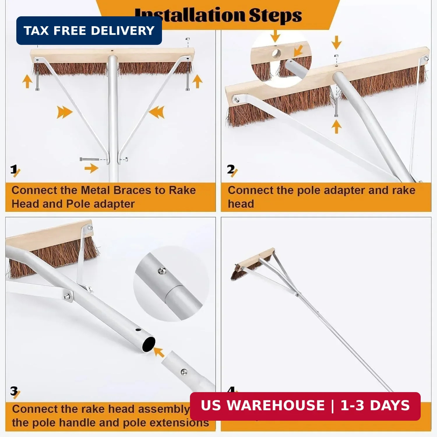 Leaf Roof Brush and Roof Rake, Adjustable Length Roof Cleaning Tool, Remove Roof